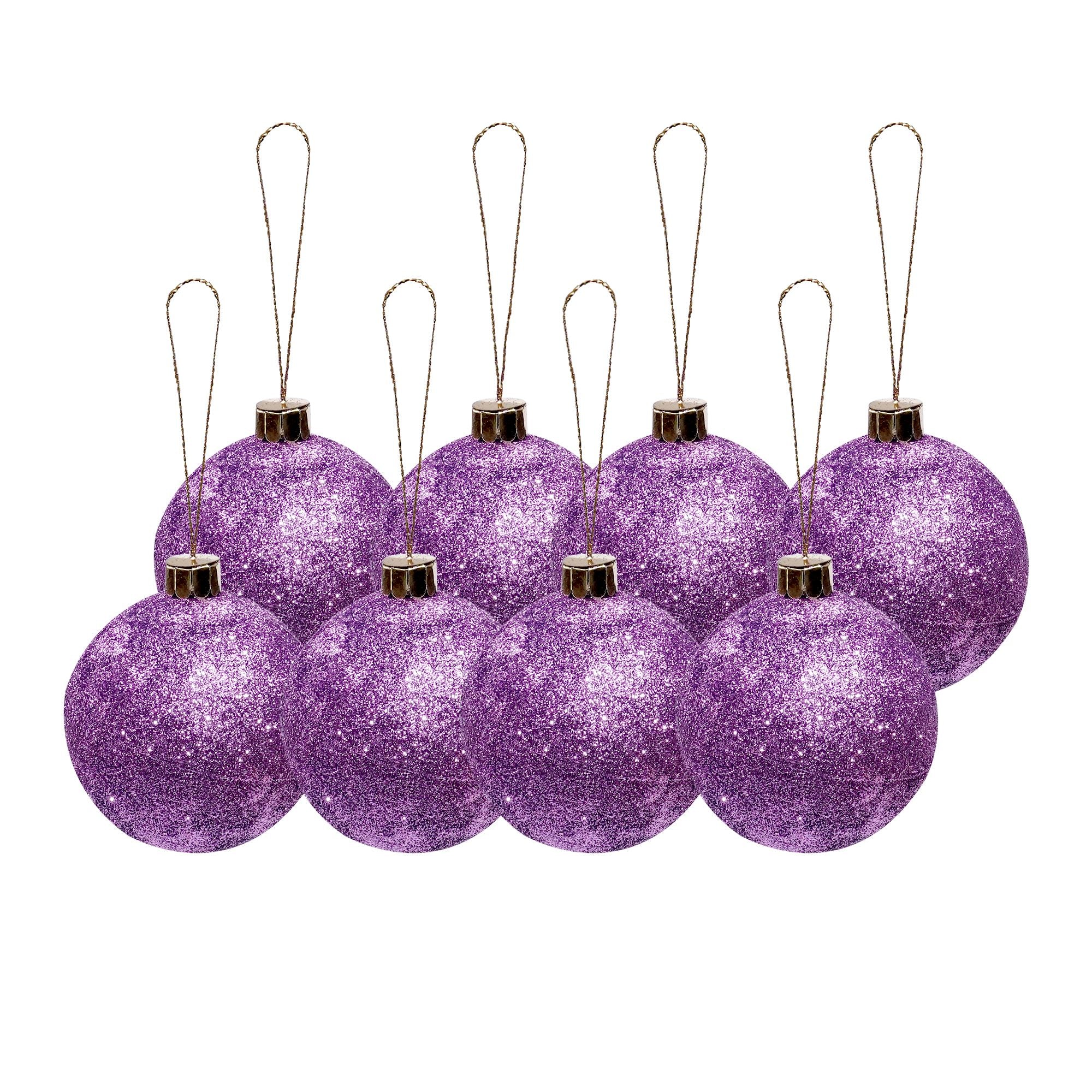 Handmade Christmas Ornaments - Glitter Baubles, 50mm, Purple, 8pc