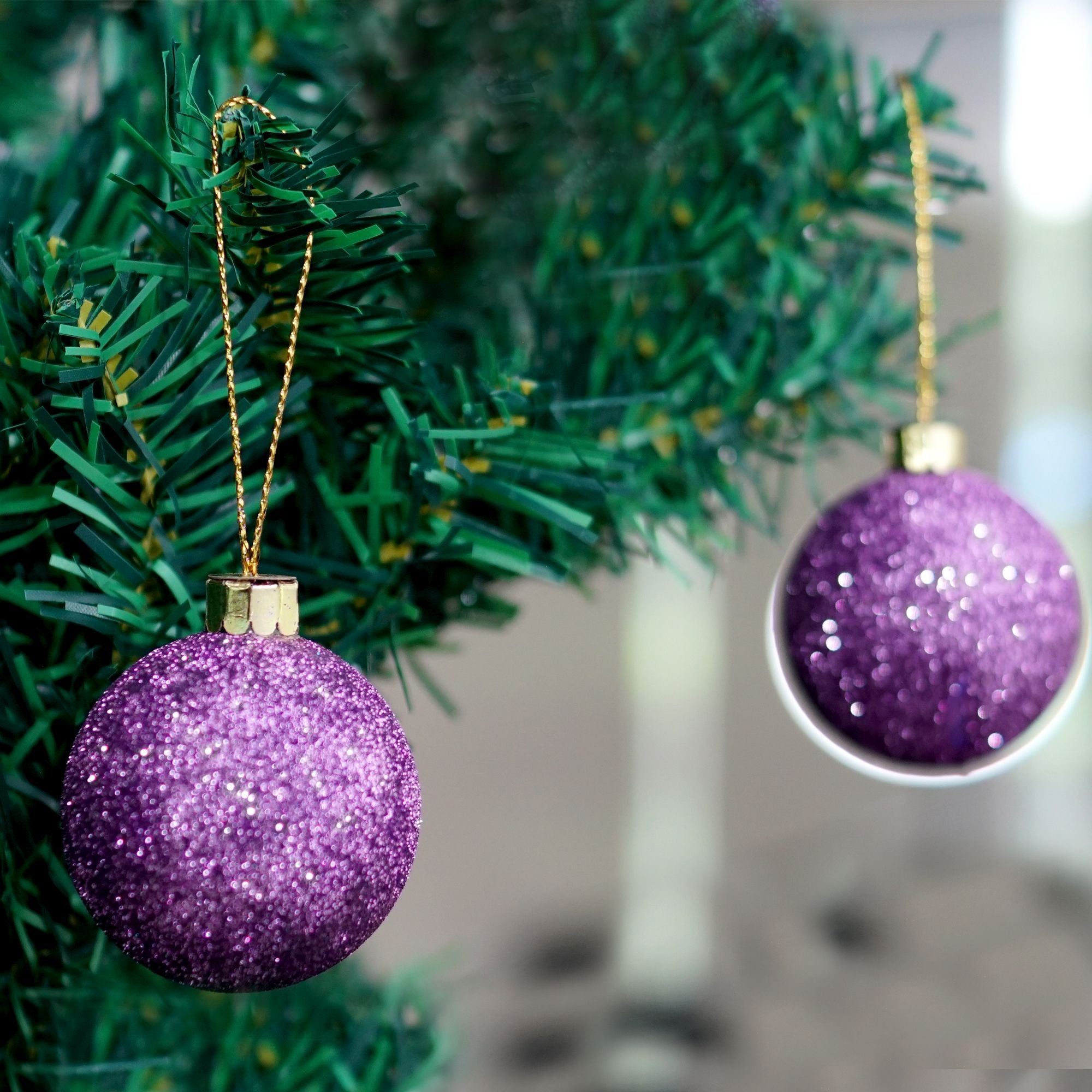 Handmade Christmas Ornaments - Glitter Baubles, 50mm, Purple, 8pc