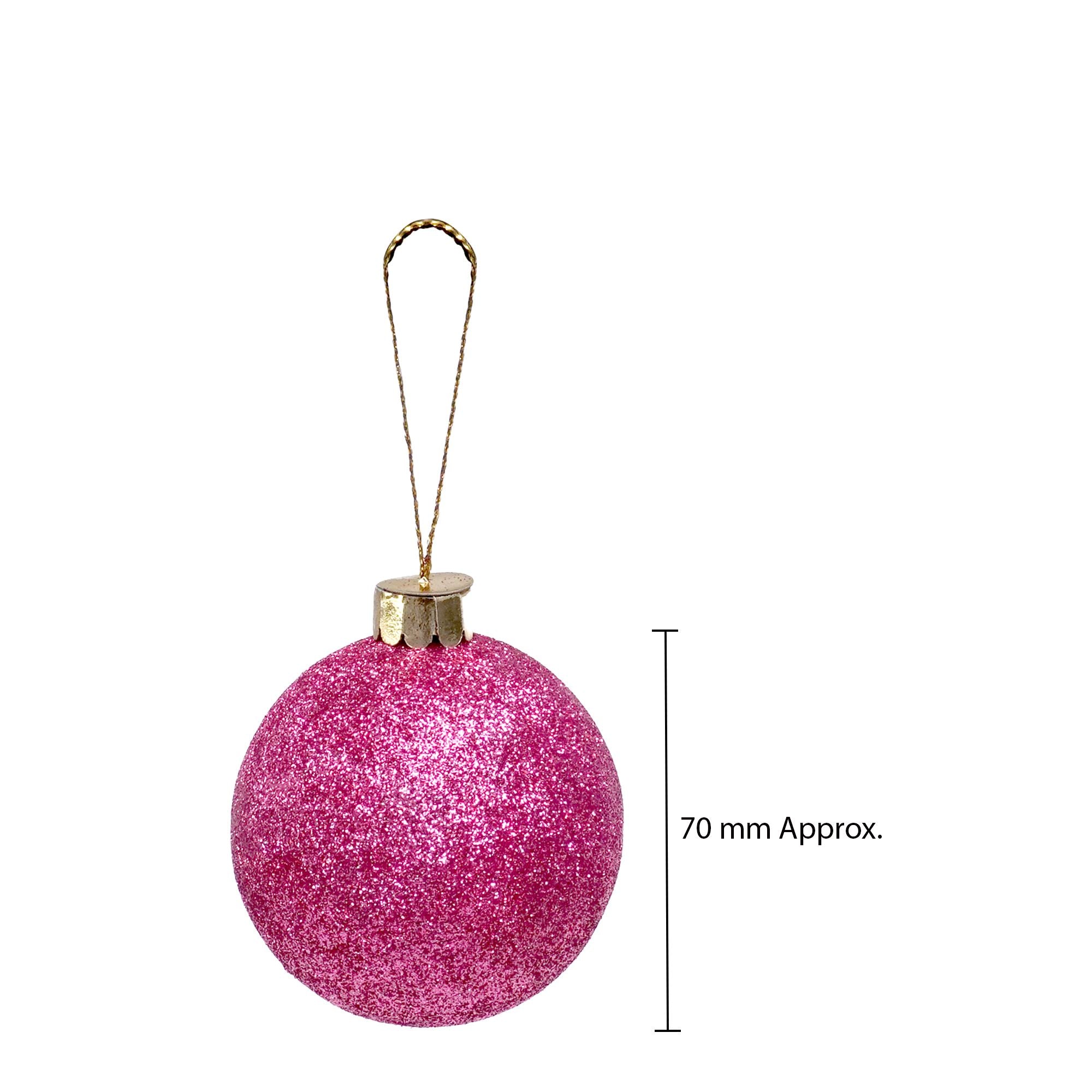 Handmade Christmas Ornaments - Glitter Baubles, 70mm, Pink, 4pc