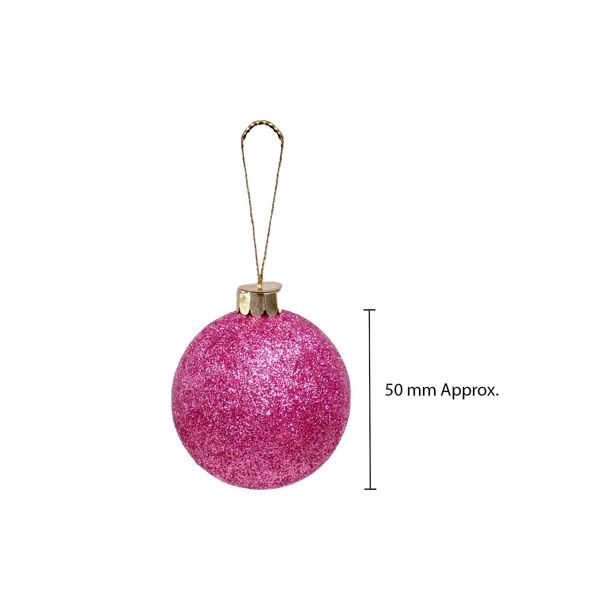 Handmade Christmas Ornaments-  Glitter Baubles, 50mm, Pink, 8pc