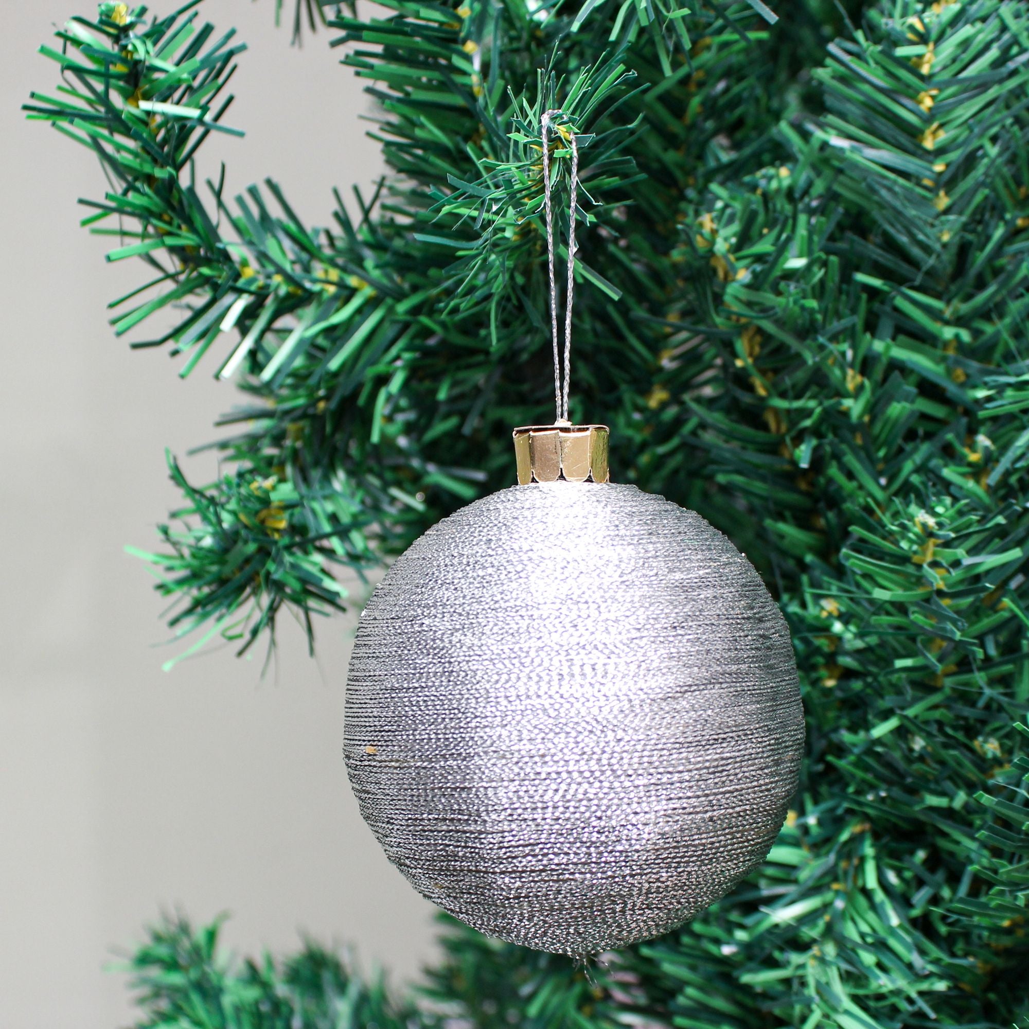 Handmade Christmas Ornaments -Lurex Baubles, 50mm, Silver, 4pc