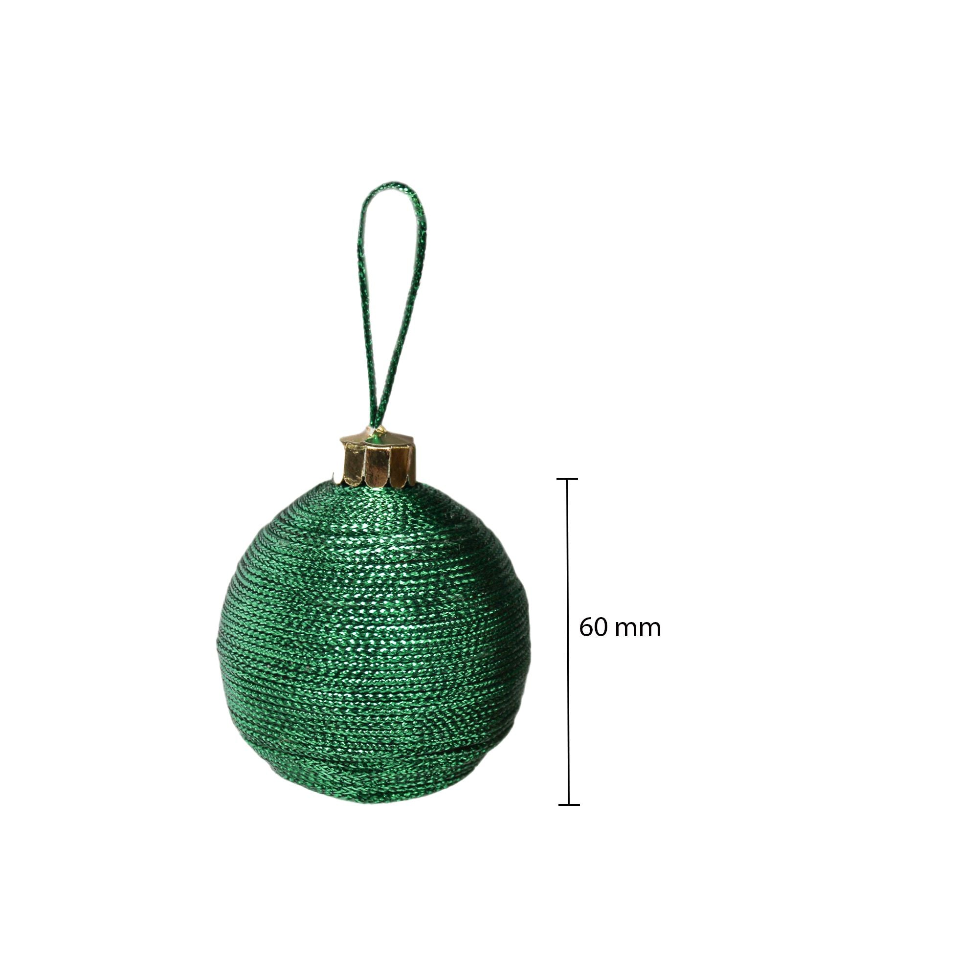 Handmade Christmas Ornaments - Lurex Baubles, 60mm, Green, 4pc