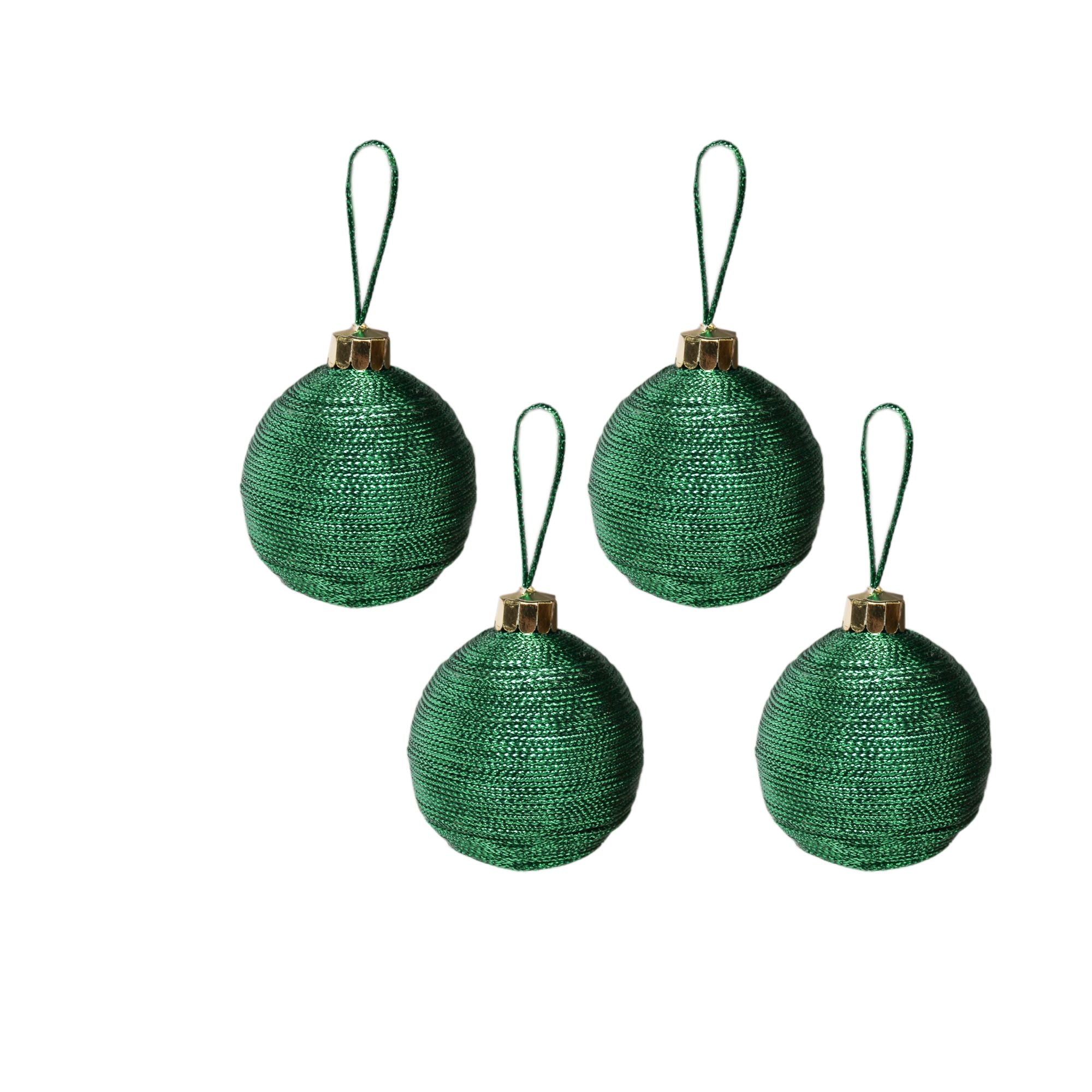 Handmade Christmas Ornaments - Lurex Baubles, 50mm, Green, 4pc