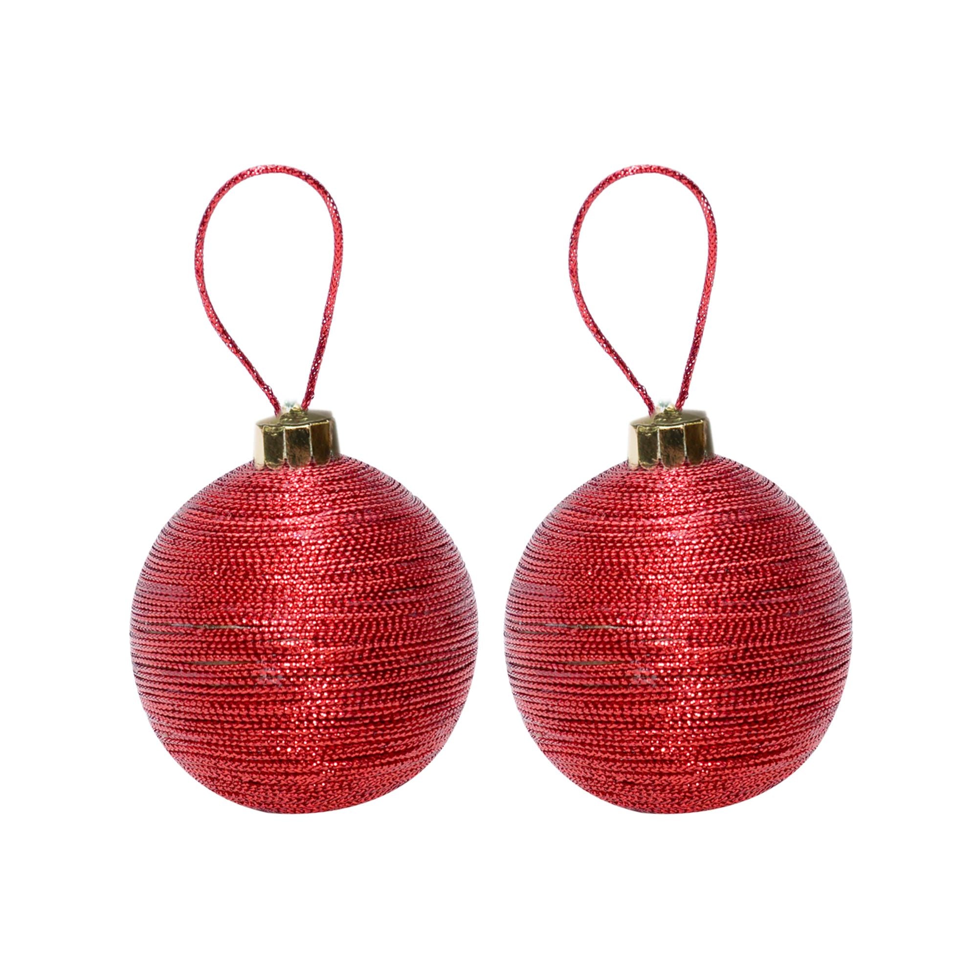 Handmade Christmas Ornaments - Lurex Baubles, 70mm, Red, 2pc