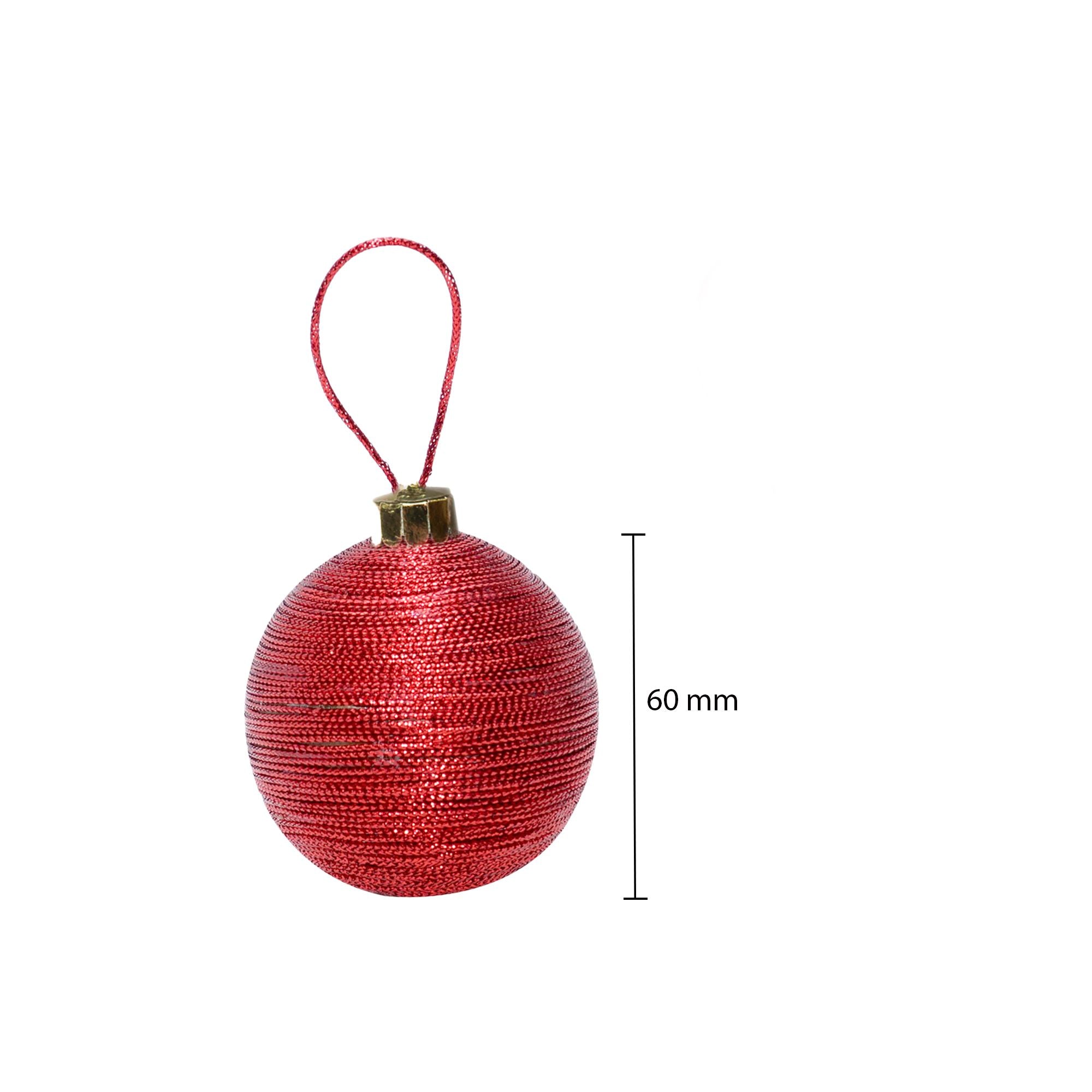 Handmade Christmas Ornaments - Lurex Baubles, 60mm, Red, 4pc