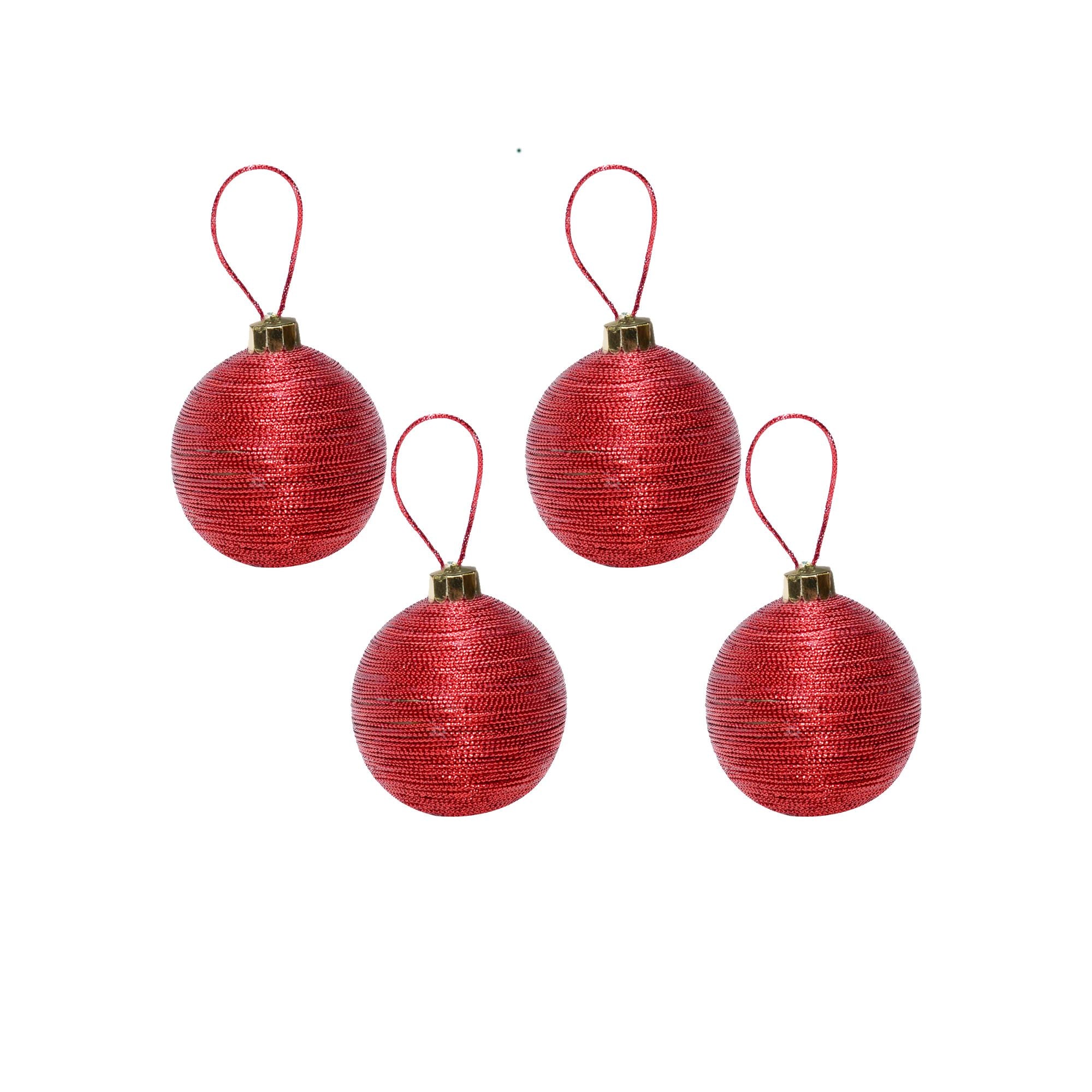 Handmade Christmas Ornaments - Lurex Baubles, 50mm, Red, 4pc