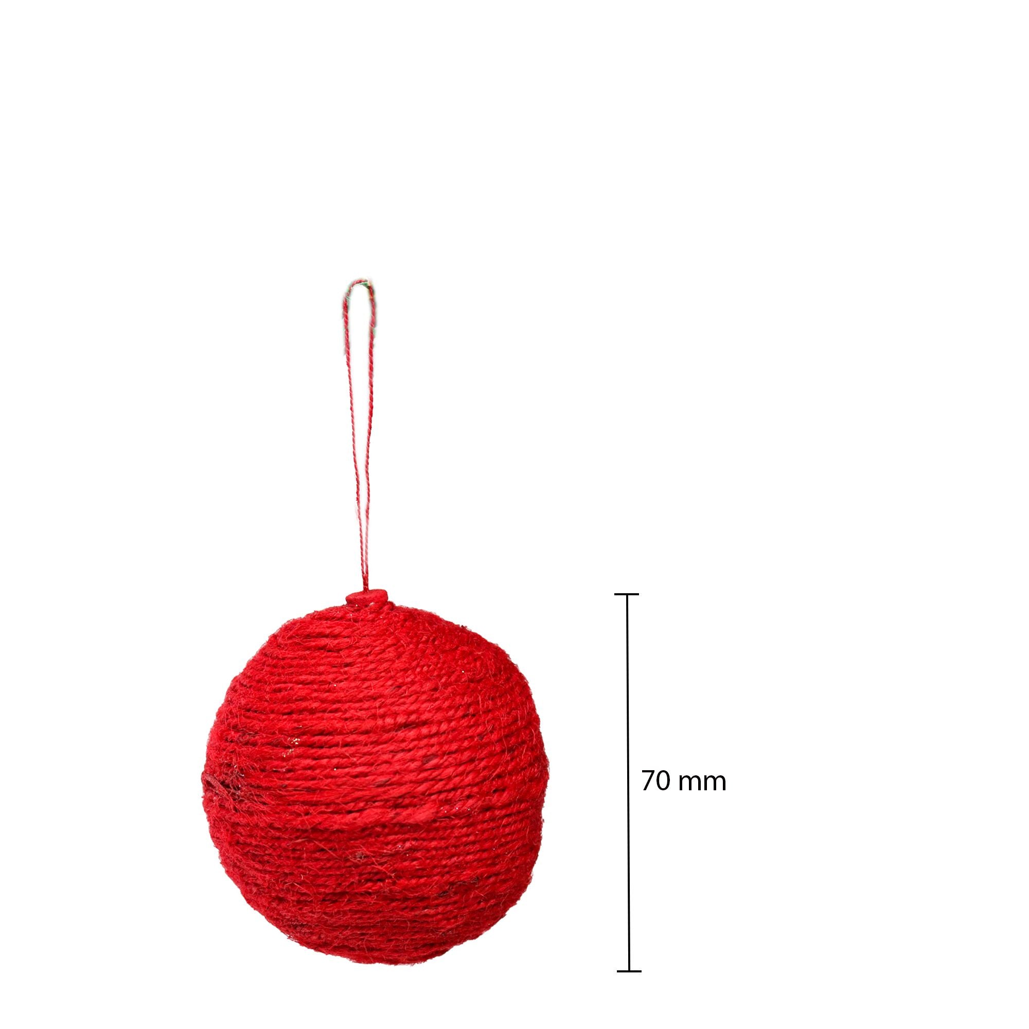 Handmade Christmas Ornaments - Jute Baubles, 70mm, Red, 2pc