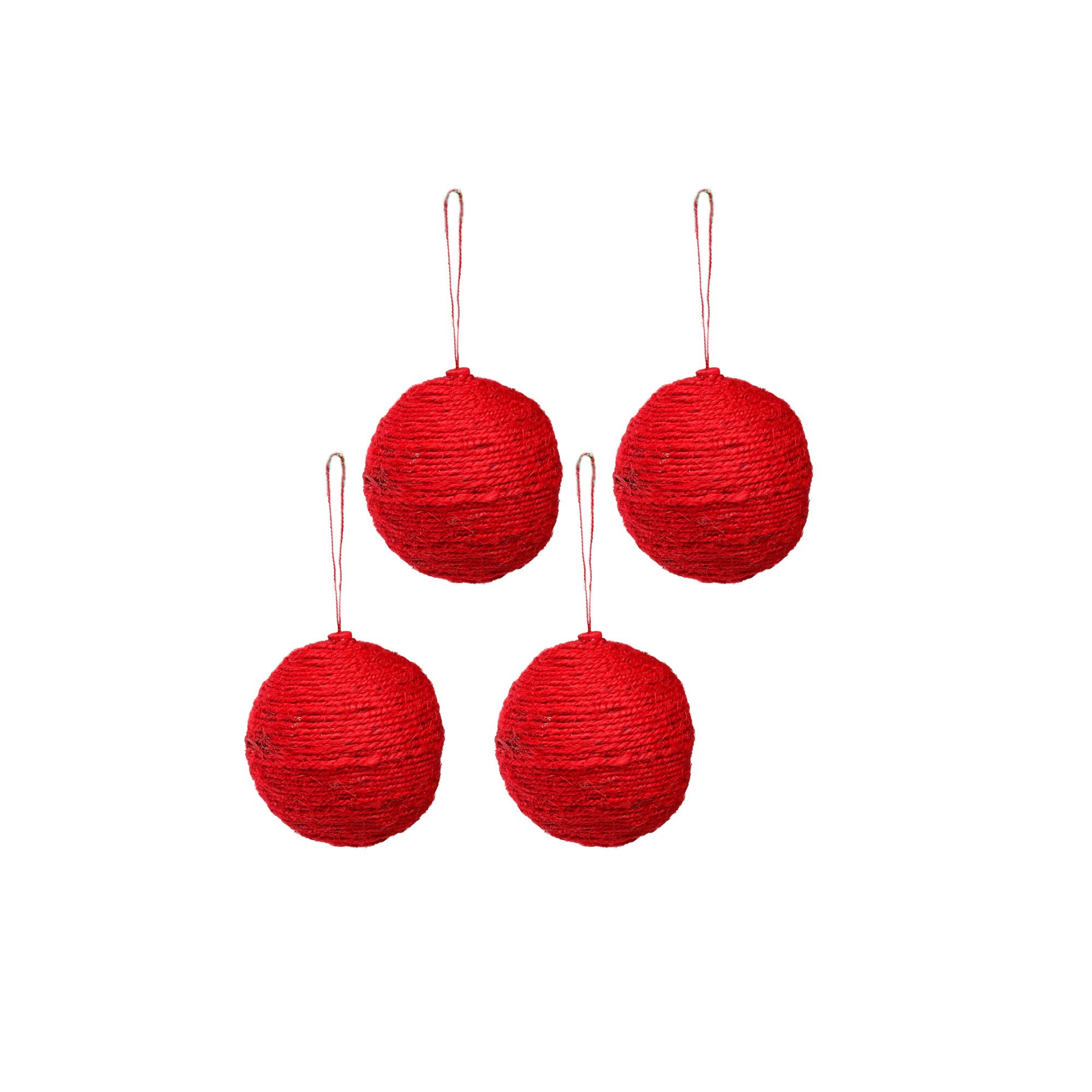 Handmade Christmas Ornaments - Jute Baubles, 50mm, Red, 4pc