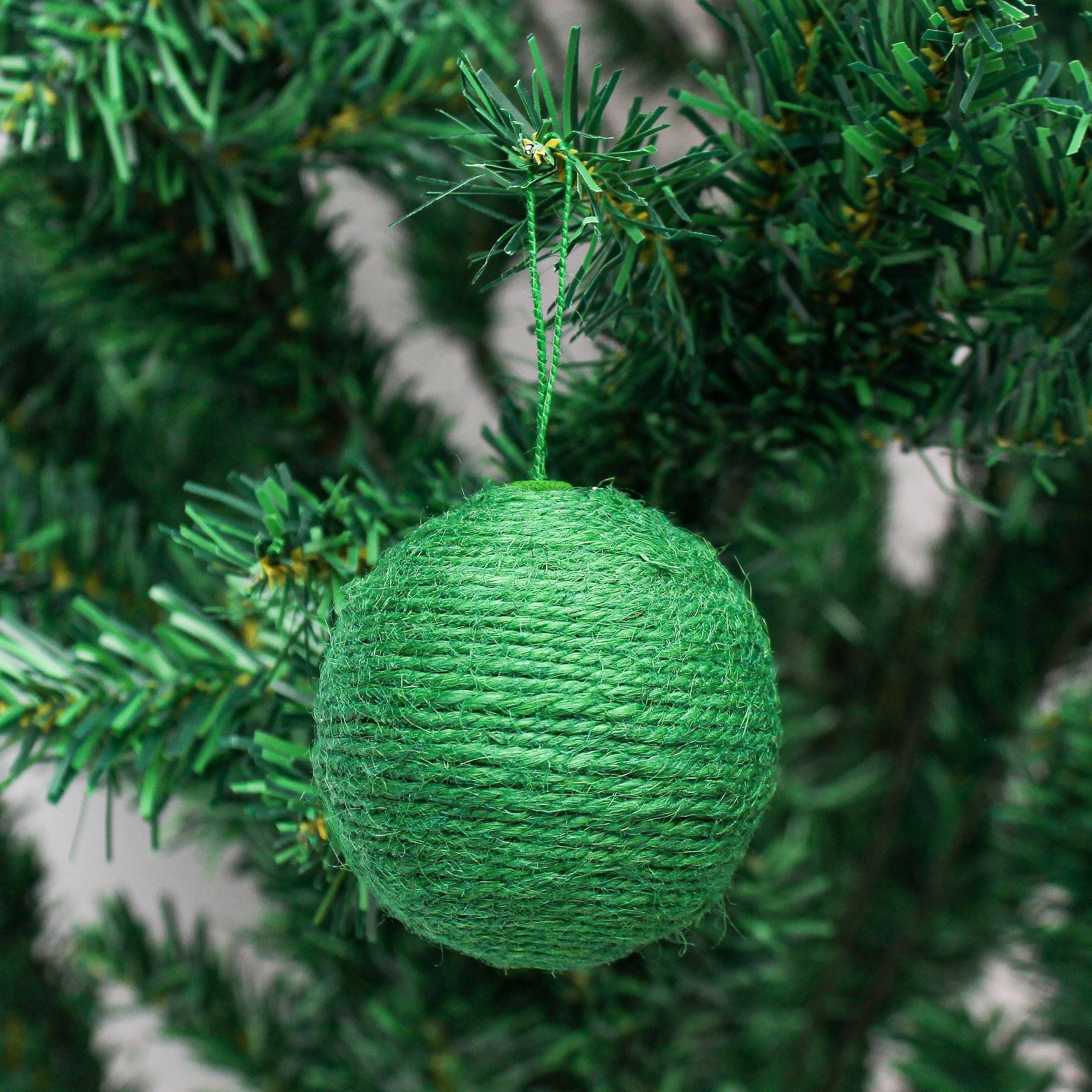 Handmade Christmas Ornaments - Jute Baubles, 70mm, Green, 2pc