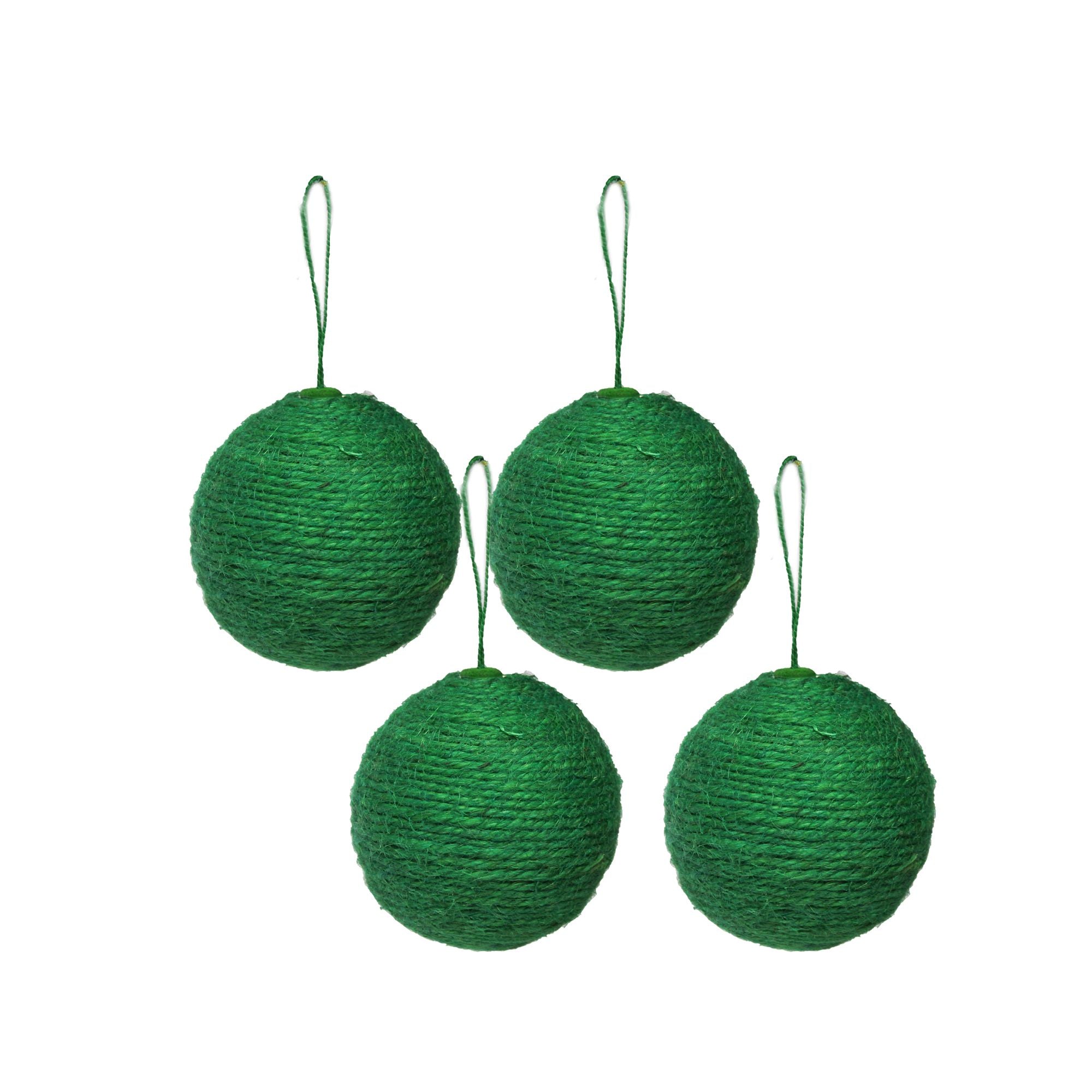 Handmade Christmas Ornaments -Jute Baubles, 50mm Green, 4pc