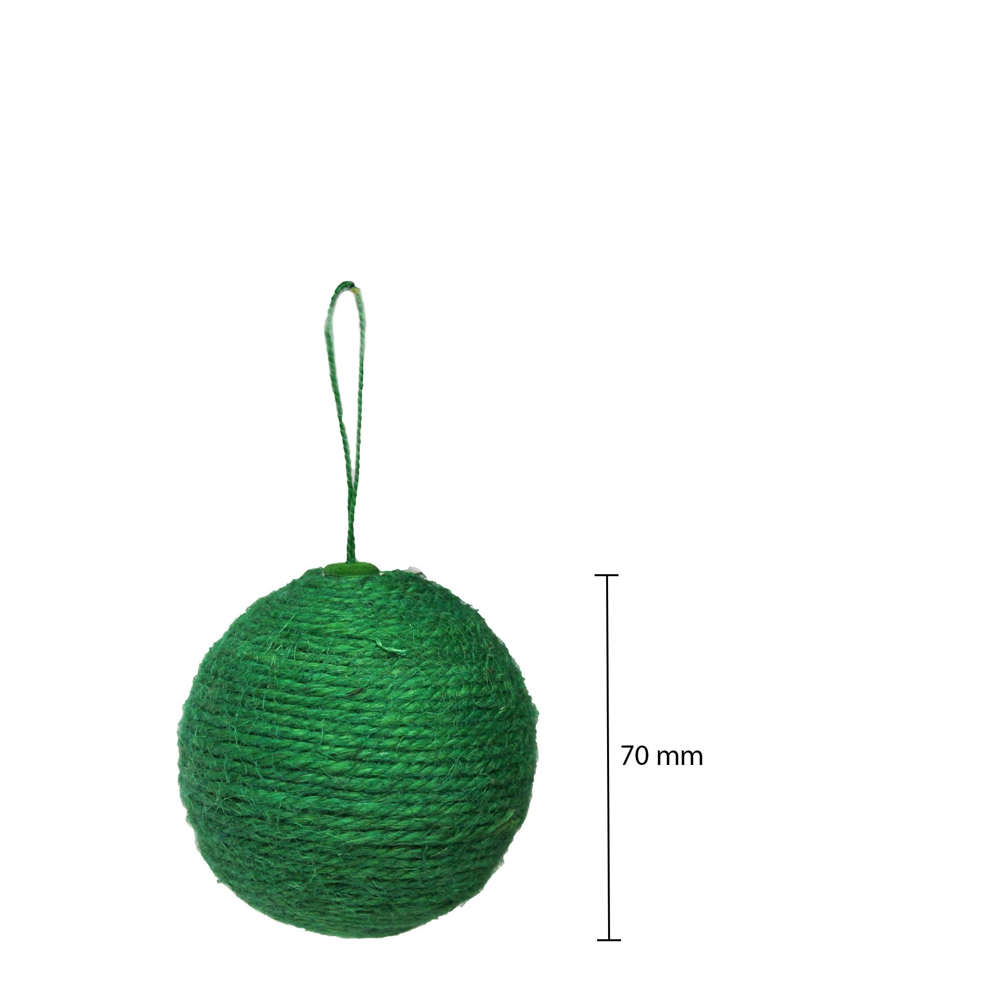 Handmade Christmas Ornaments - Jute Baubles, 70mm, Assorted Colours - Red, Green, 2pc