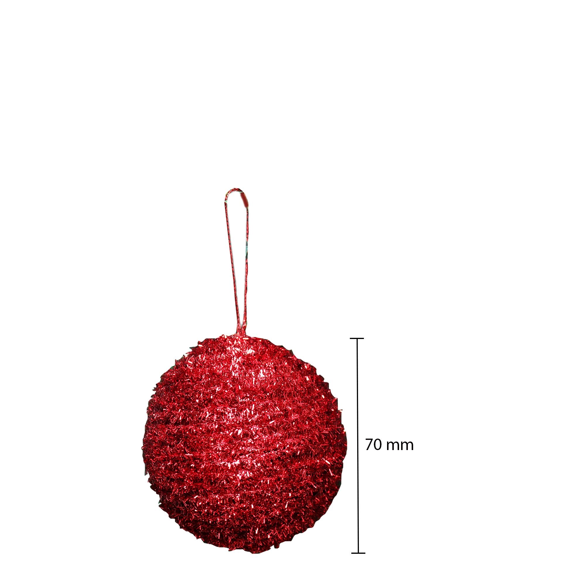 Handmade Christmas Ornaments - Tinsel Baubles, 70mm, Red, 2pc