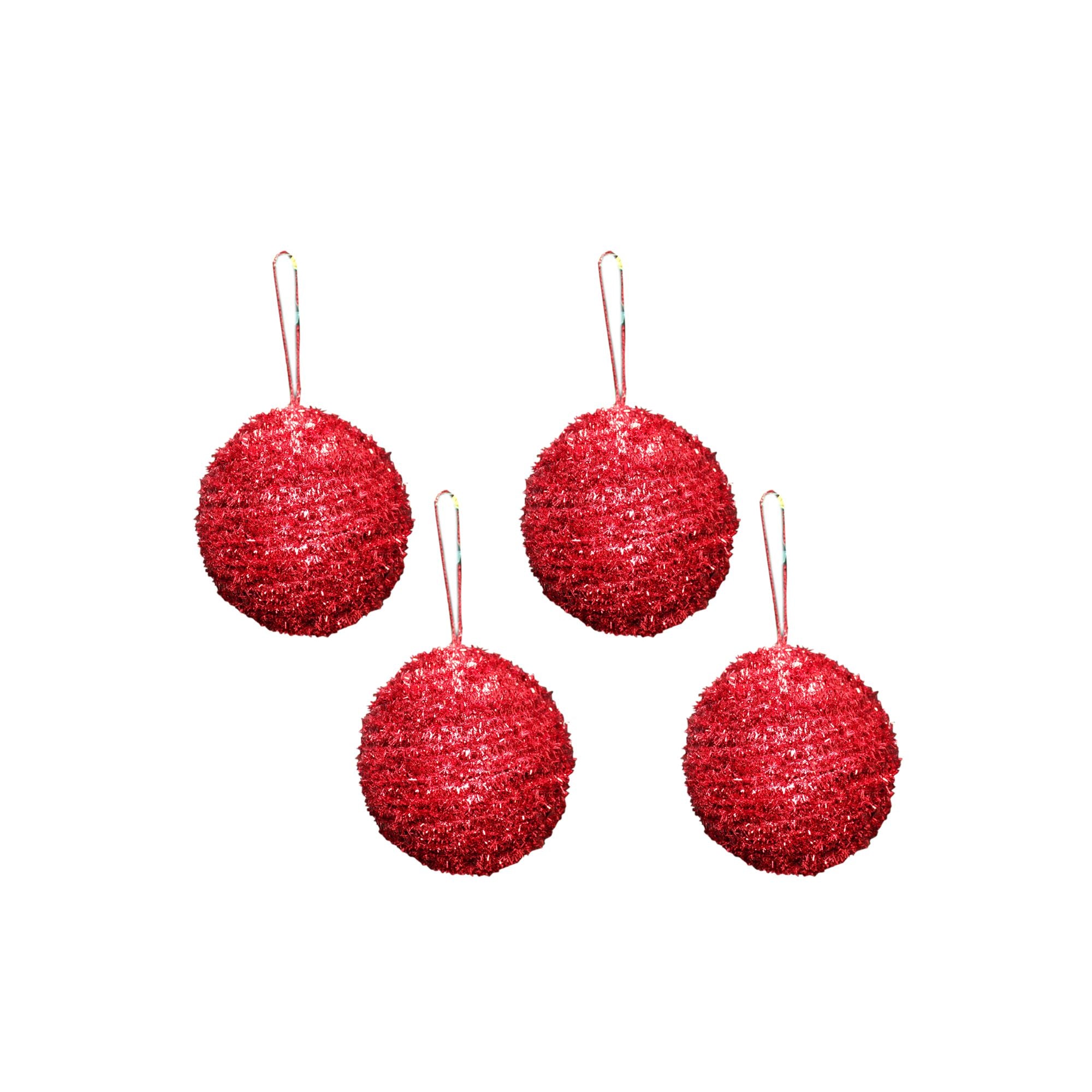 Handmade Christmas Ornaments - Tinsel Baubles, 50mm, Red, 4pc