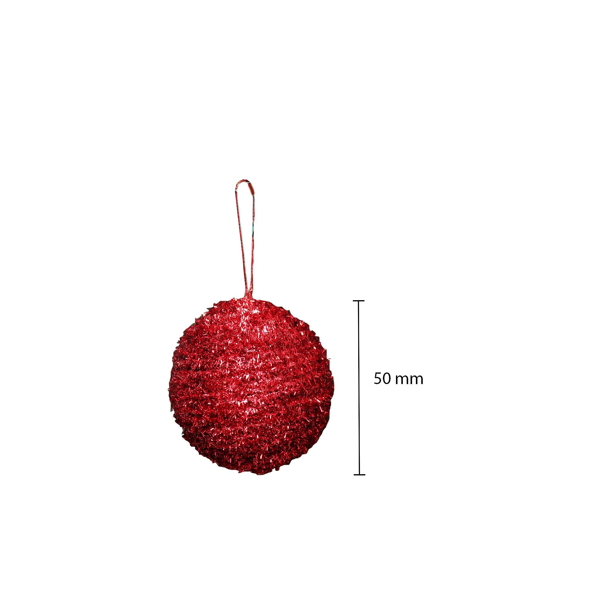 Handmade Christmas Ornaments - Tinsel Baubles, 50mm, Red, 4pc