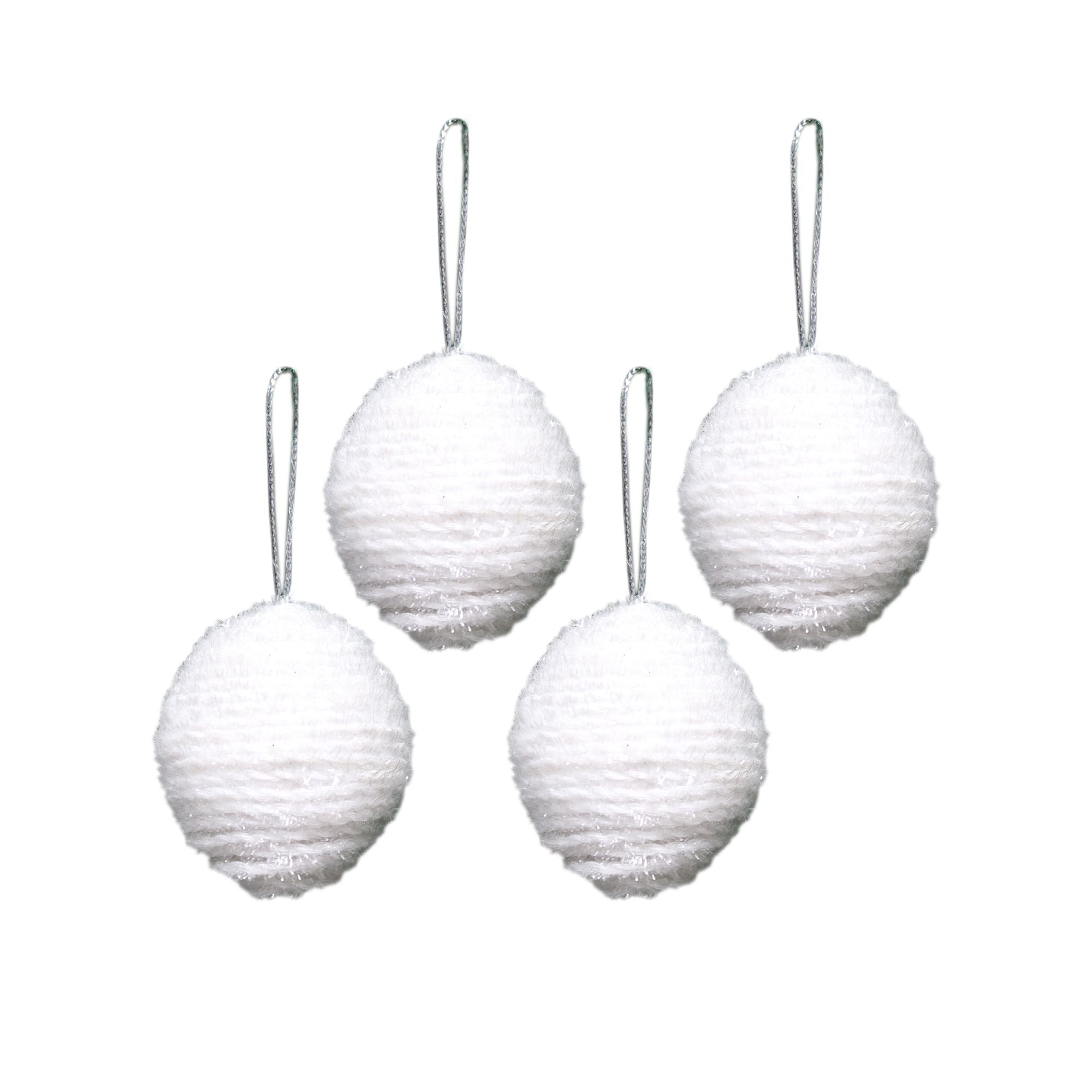 Handmade Christmas Ornaments - Tinsel Baubles, 50mm, Snow White, 4pc