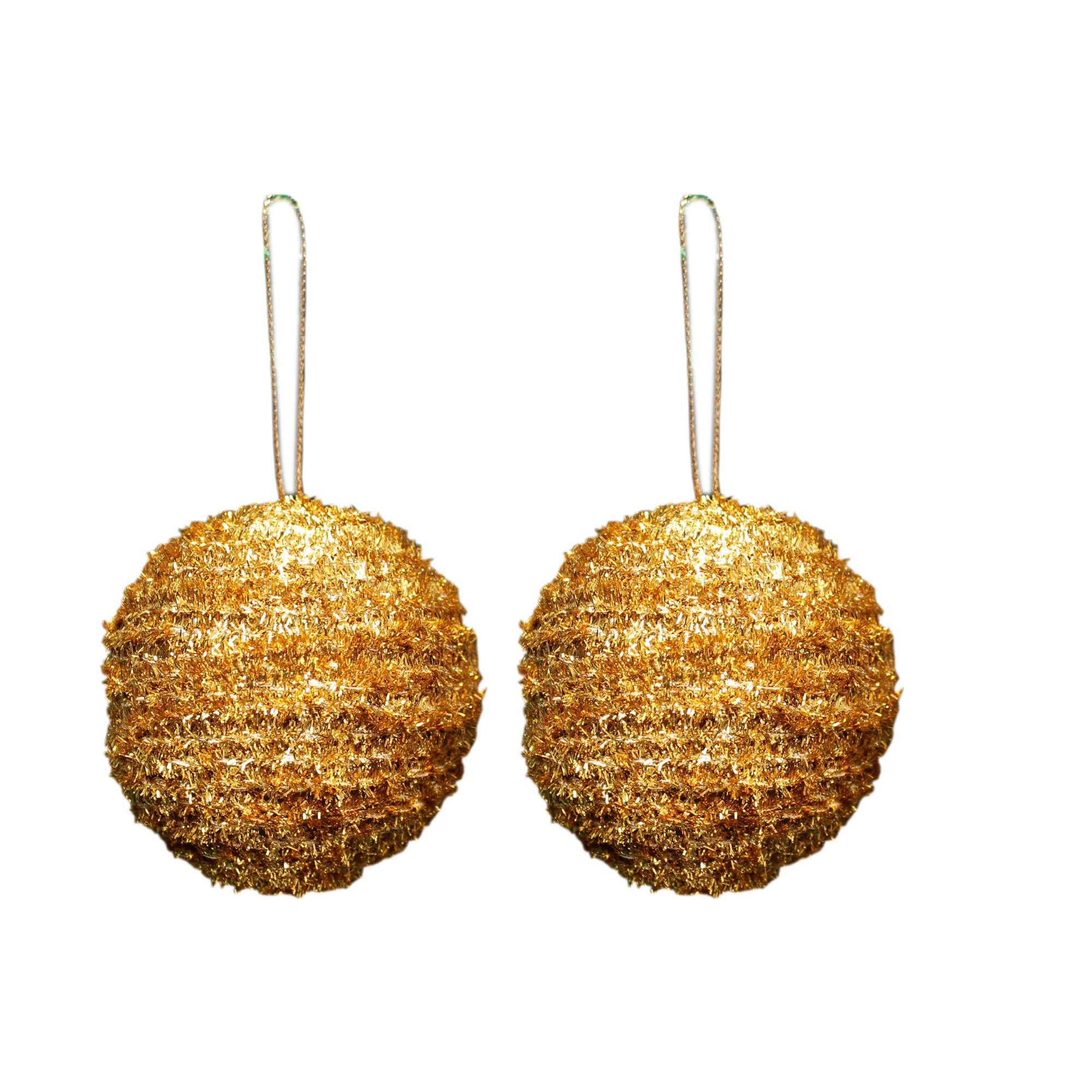 Handmade Christmas Ornaments Tinsel Baubles- 70mm, Gold, 2pc