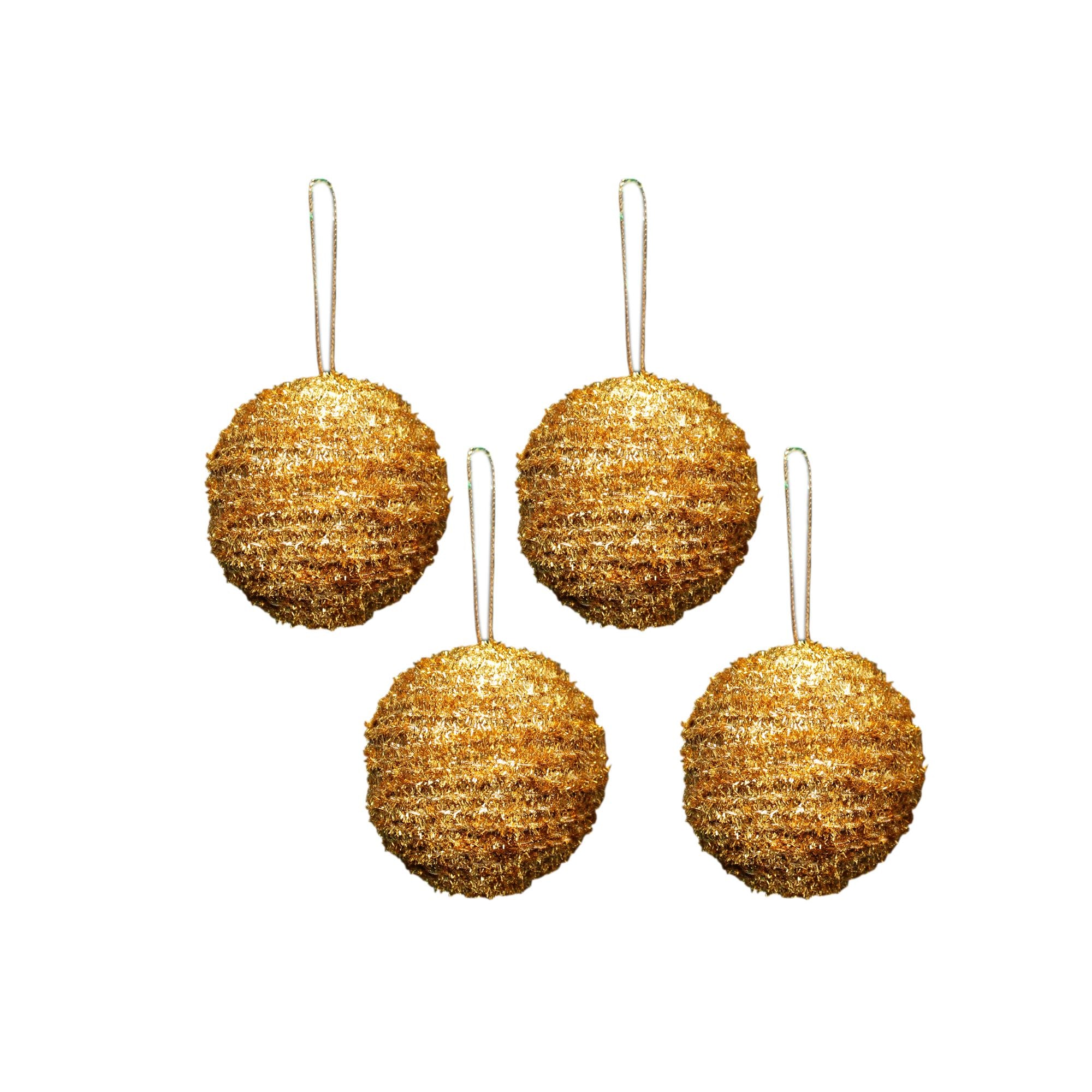 Handmade Christmas Ornaments - Tinsel Baubles 60mm, Gold, 4pc