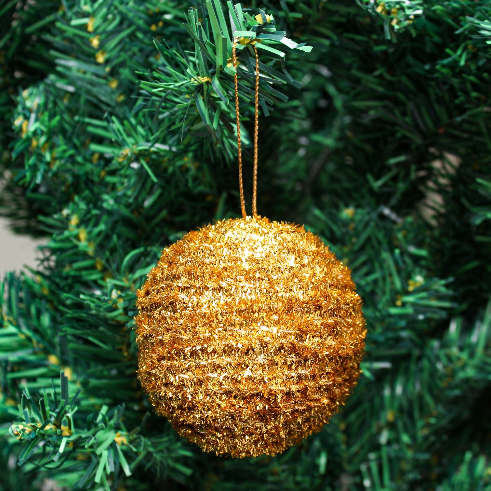 Handmade Christmas Ornaments - Tinsel Baubles 60mm, Gold, 4pc