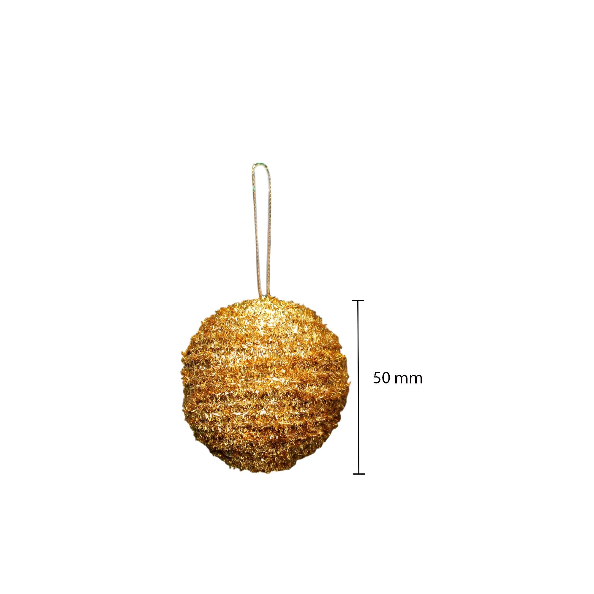 Handmade Christmas Ornaments - Tinsel Bauble, 50mm, Gold, 4pc