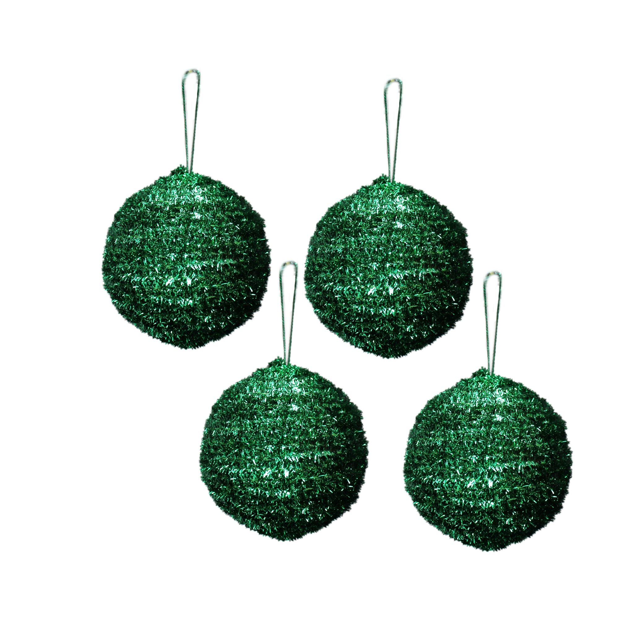 Handmade Christmas Ornaments - Tinsel Baubles, 60mm, Green, 4pc