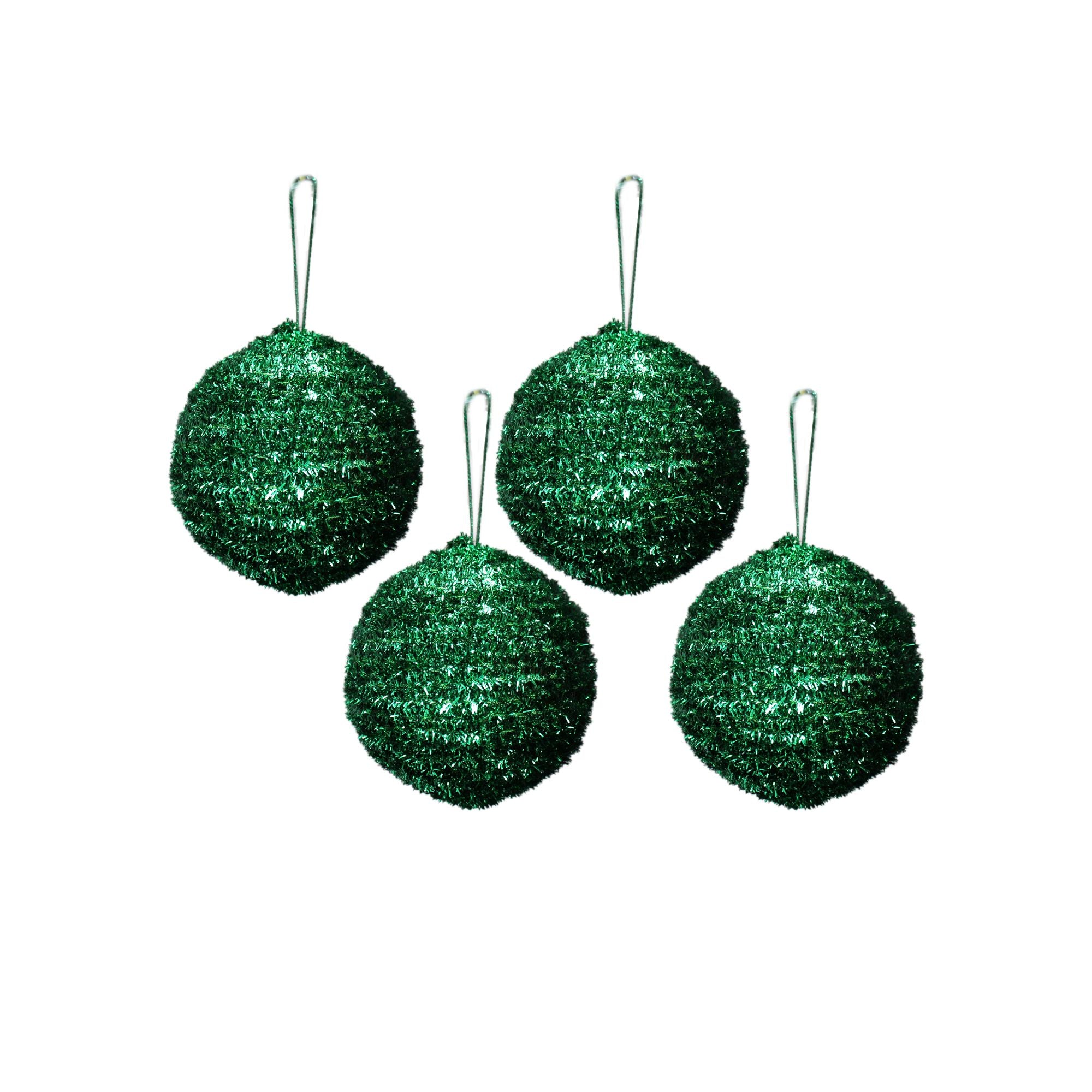 Handmade Christmas Ornaments - Tinsel Baubles, 50mm, Green, 4pc