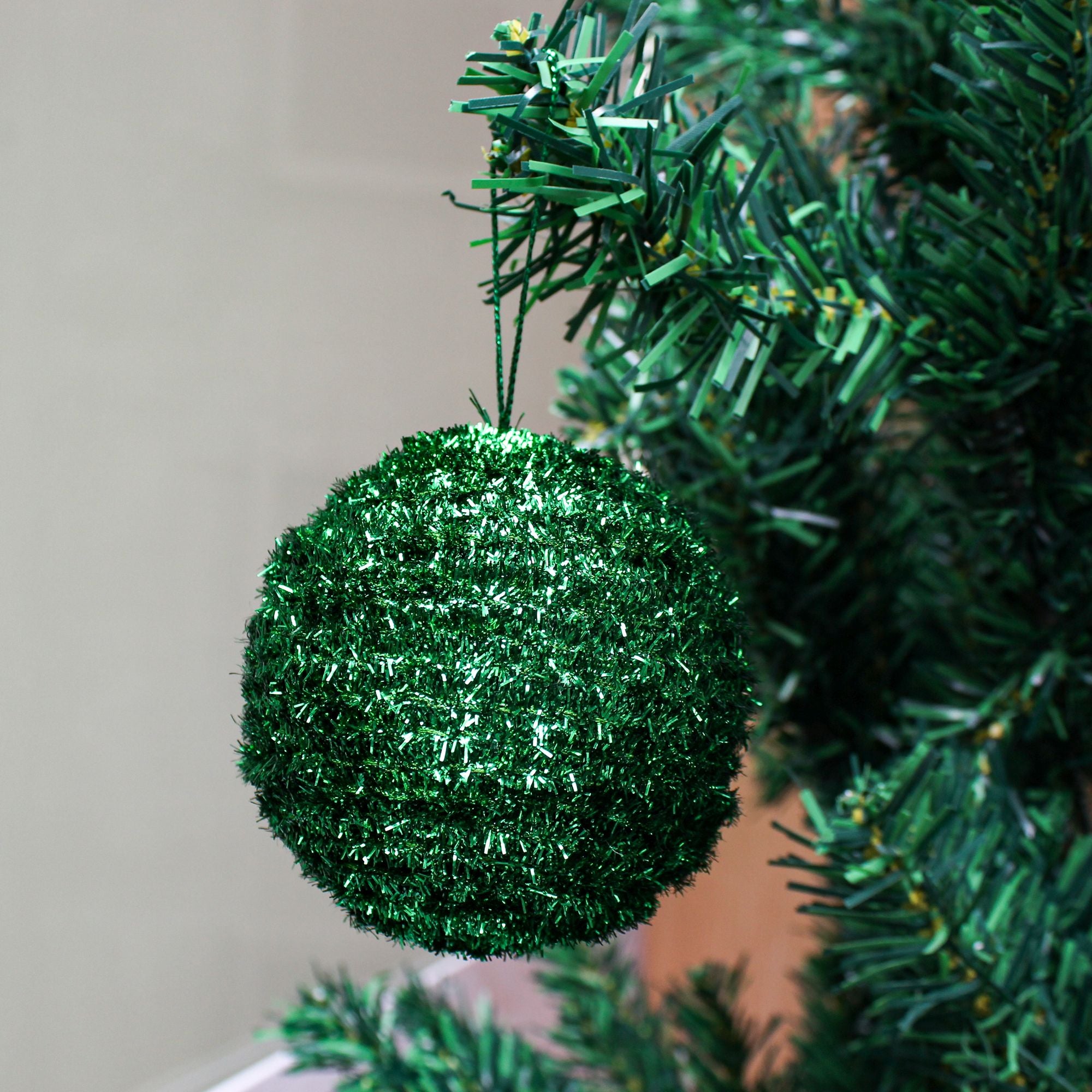 Handmade Christmas Ornaments - Tinsel Baubles, 50mm, Green, 4pc