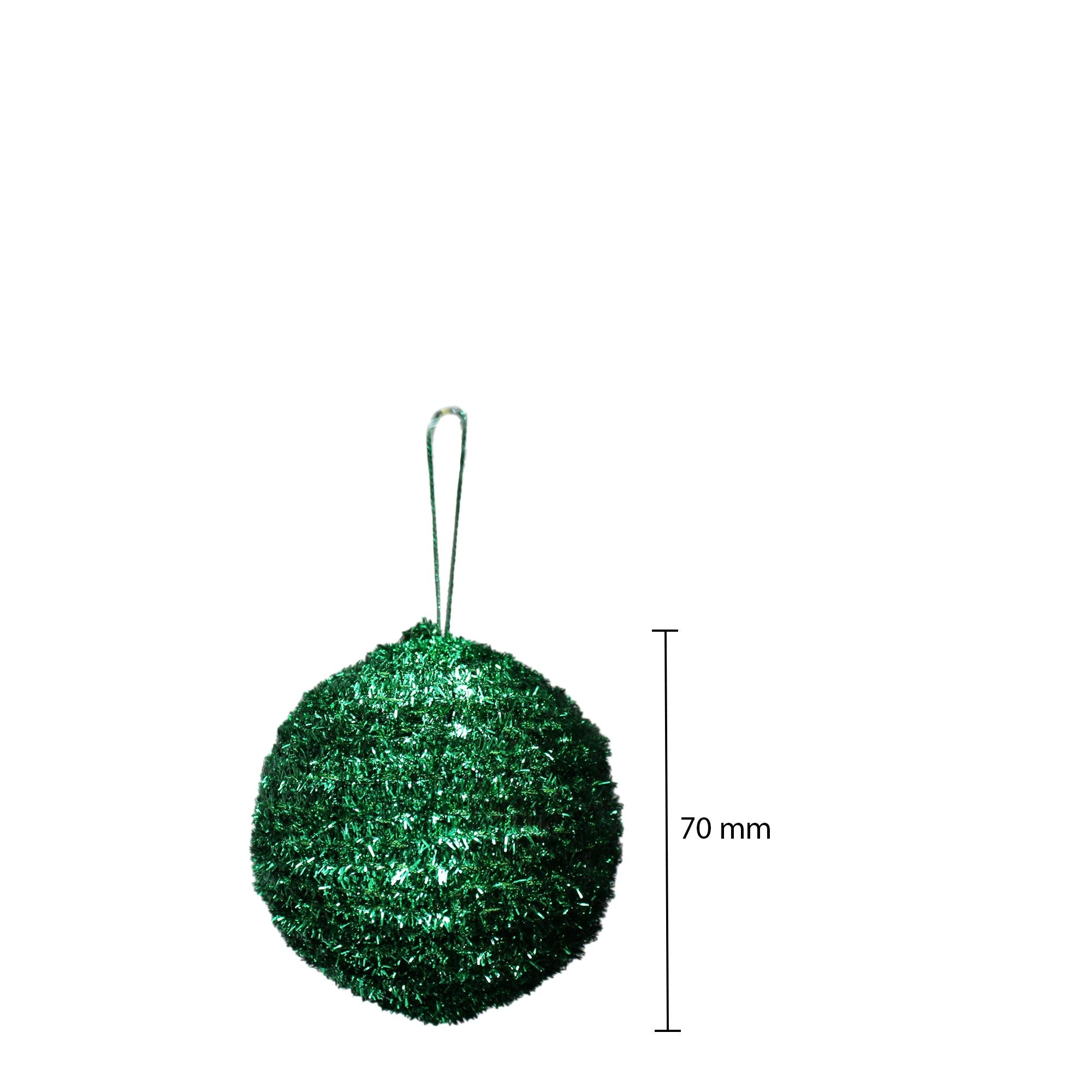 Handmade Christmas Ornaments - Tinsel Baubles, 60mm, Assorted Colours -  Red, Green 2pc