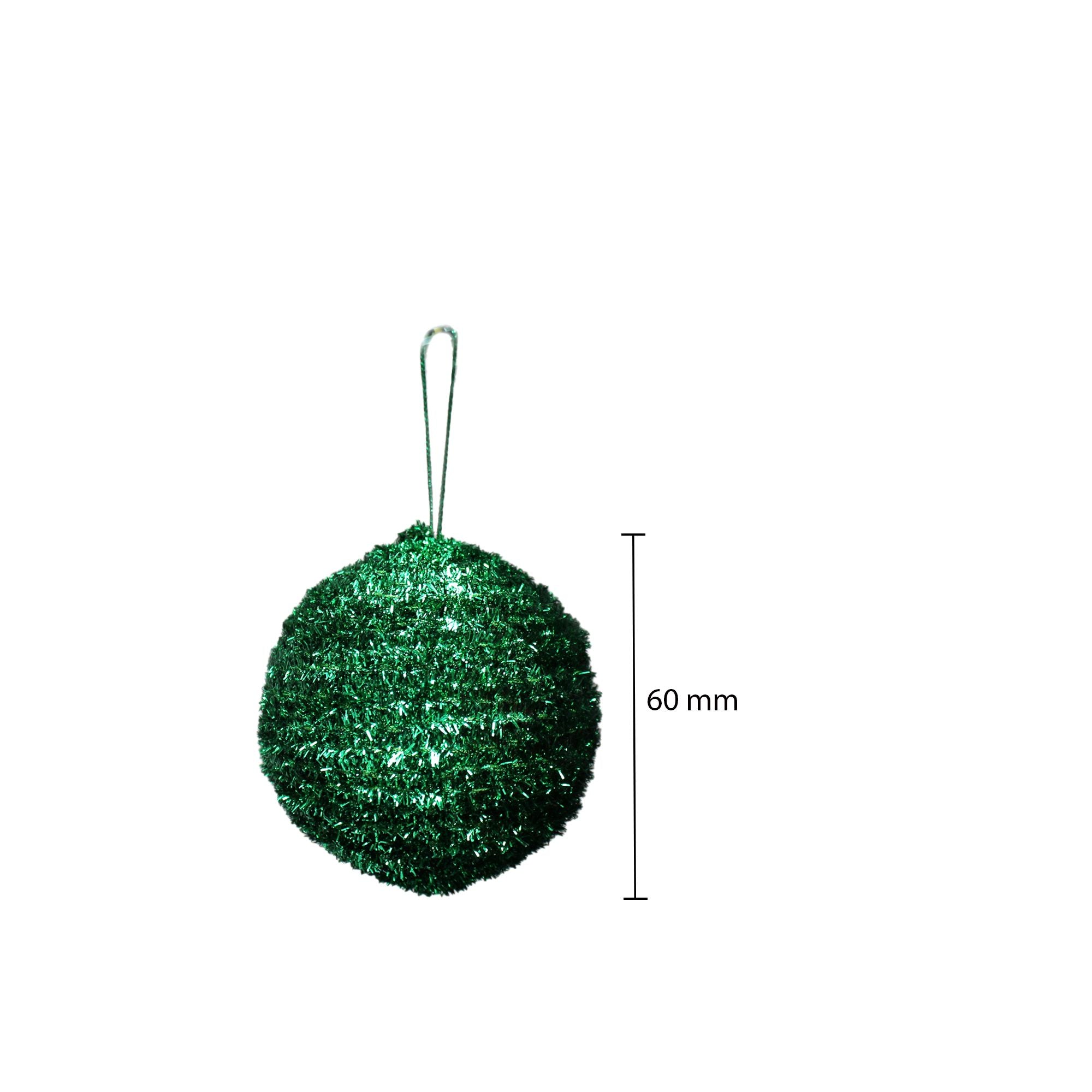 Handmade Christmas Ornaments - Tinsel Baubles, 60mm, Assorted Colours -  Red, Green, Silver, Gold, 4pc