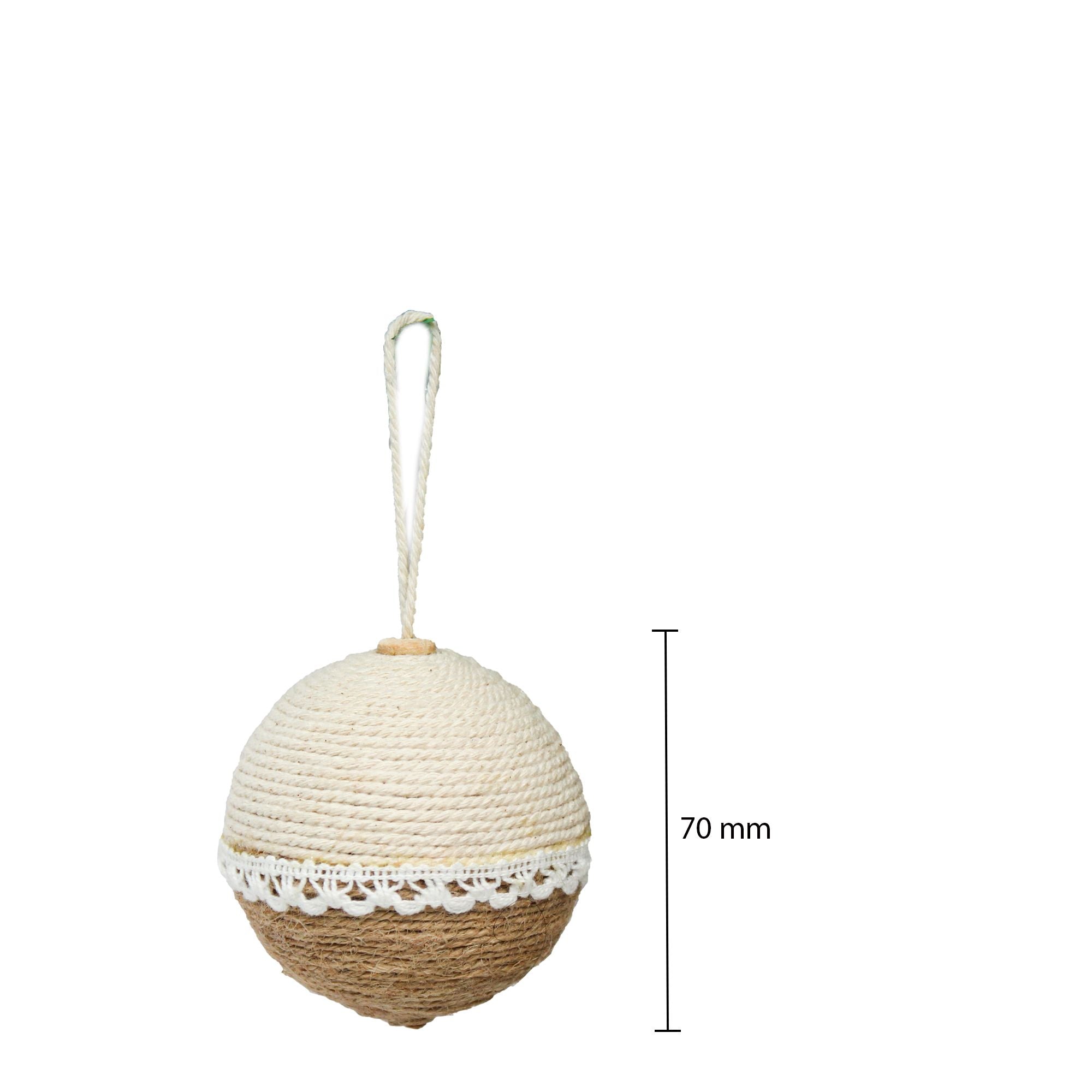 Handmade Christmas Ornaments - Jute and Cotton Thread Baubles, 70mm, 2pc