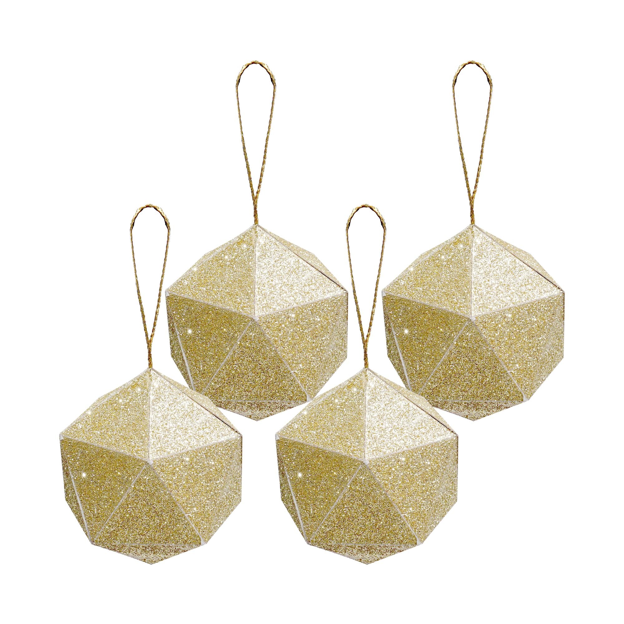 Handmade Christmas Trapezoid Hanging Glitter Ornaments, 65mm, Gold, 4pc