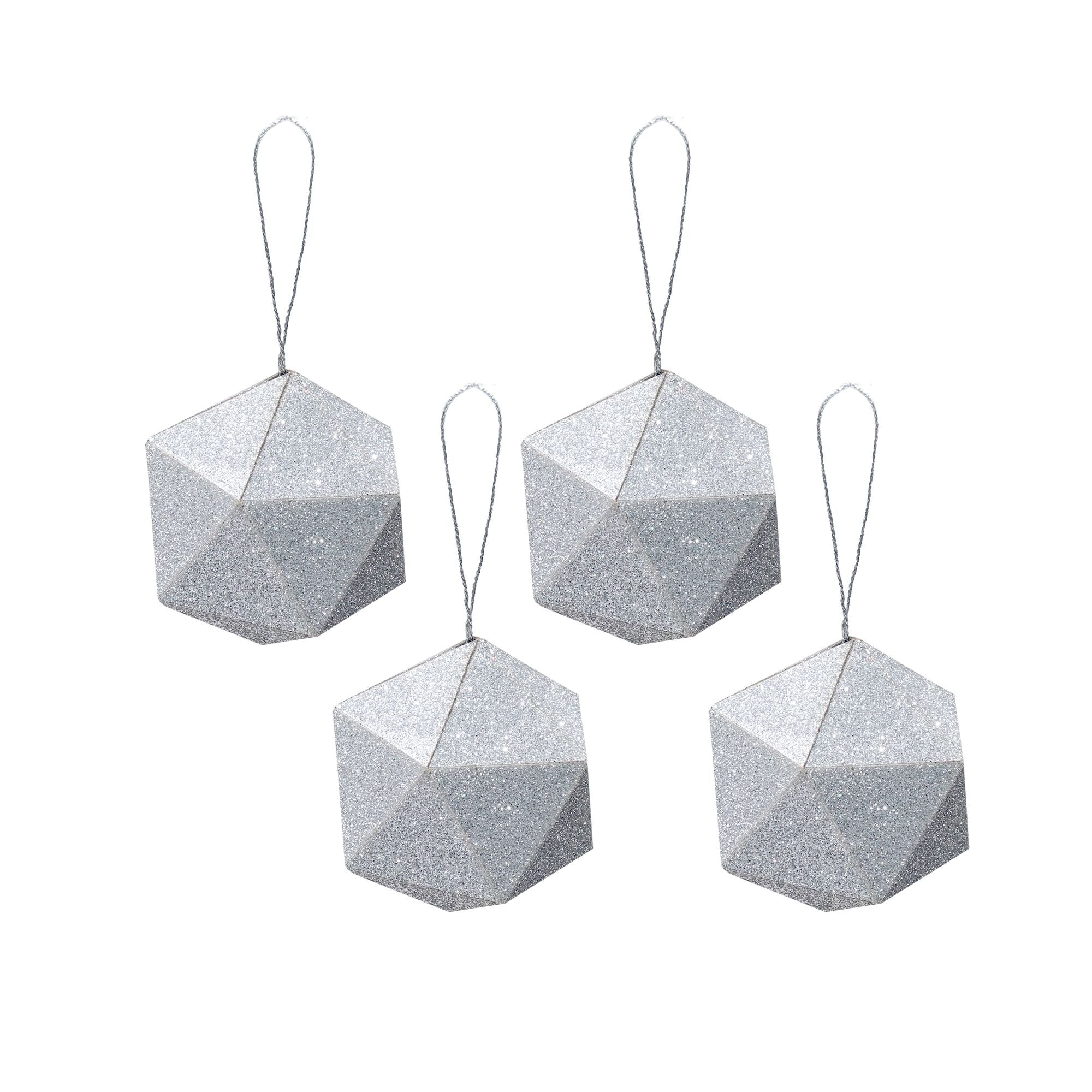 Handmade Christmas Trapezoid Hanging Glitter Ornaments, 65mm, Silver, 4pc