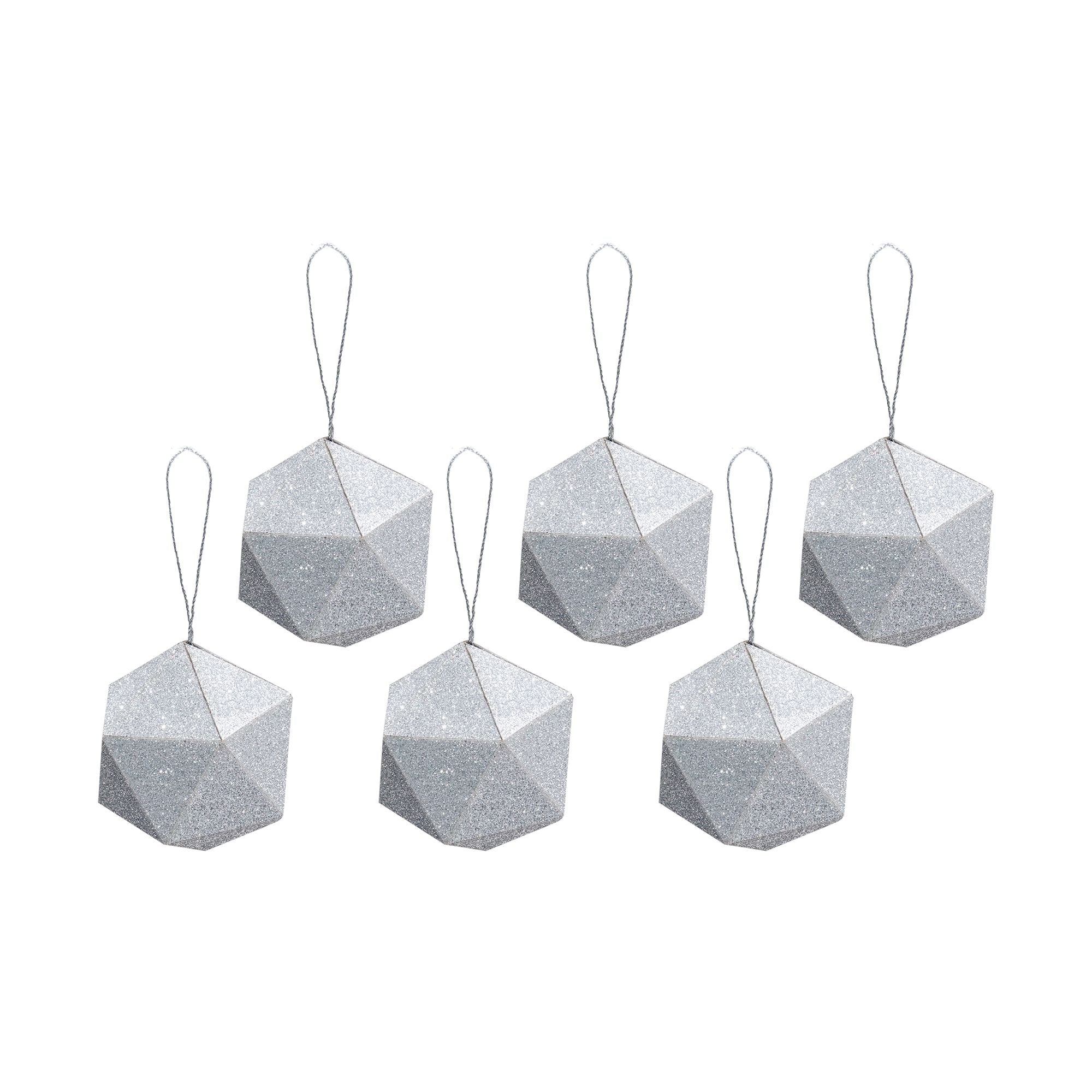 Handmade Christmas Trapezoid Hanging Glitter Ornaments, 60mm, Silver, 6pc