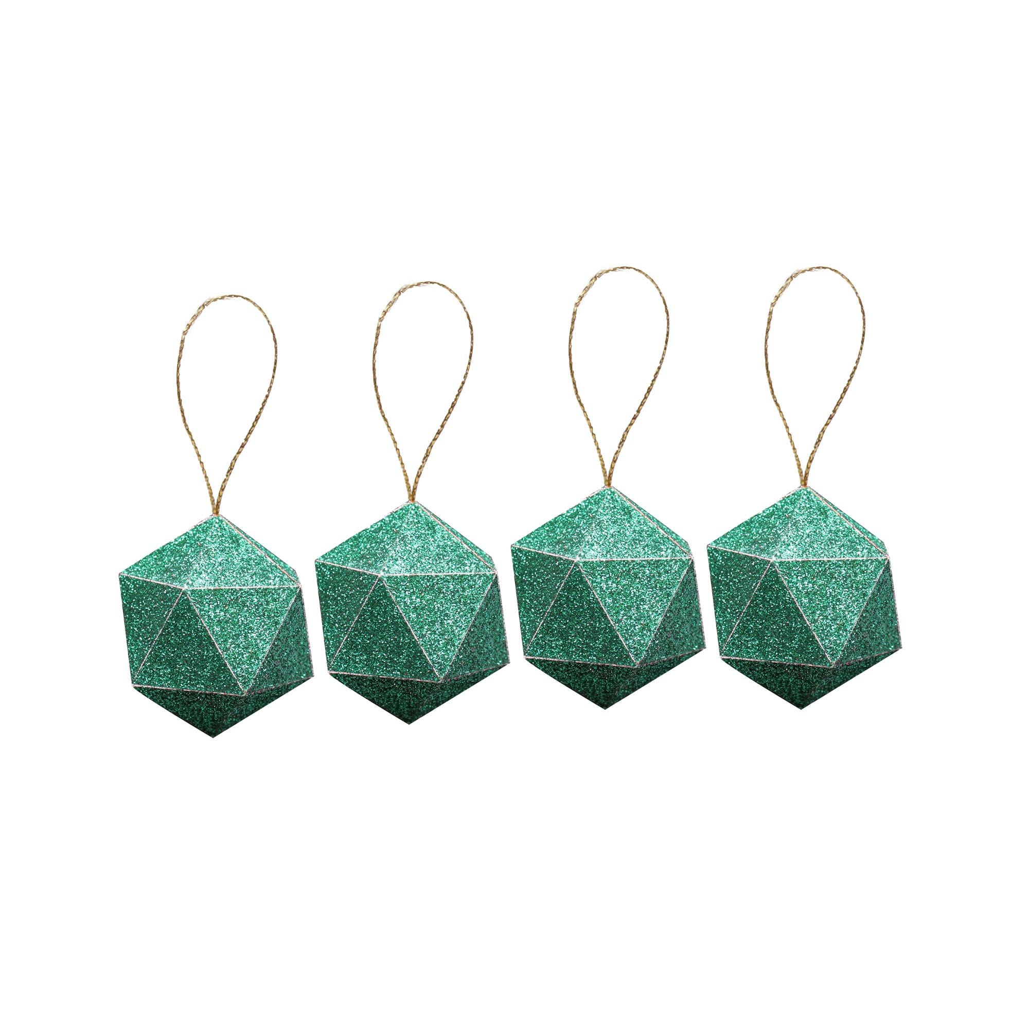 Handmade Christmas Trapezoid Hanging Glitter Ornaments, 65mm, Green, 4pc