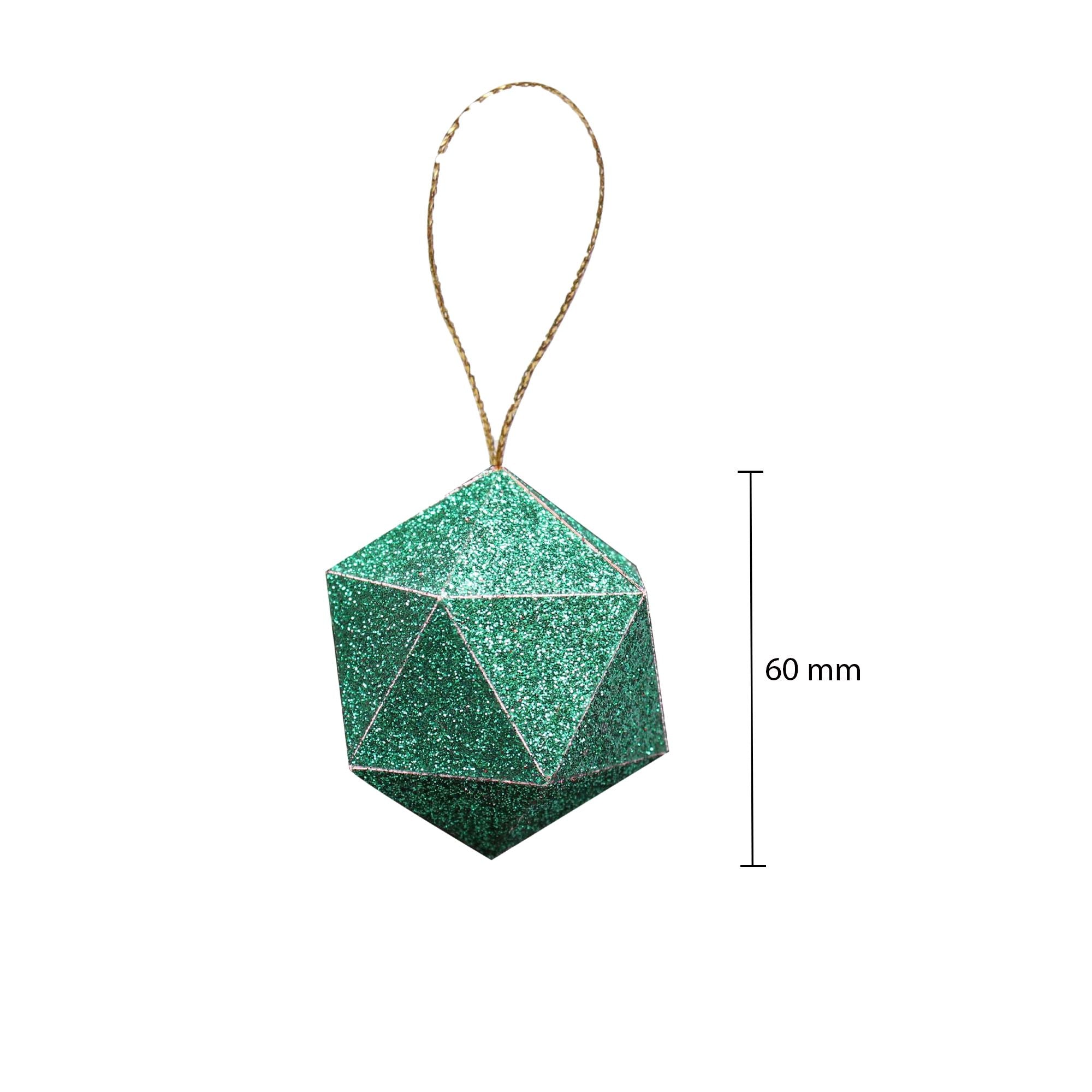 Handmade Christmas Trapezoid Hanging Glitter Ornaments, 60mm, Green, 6pc