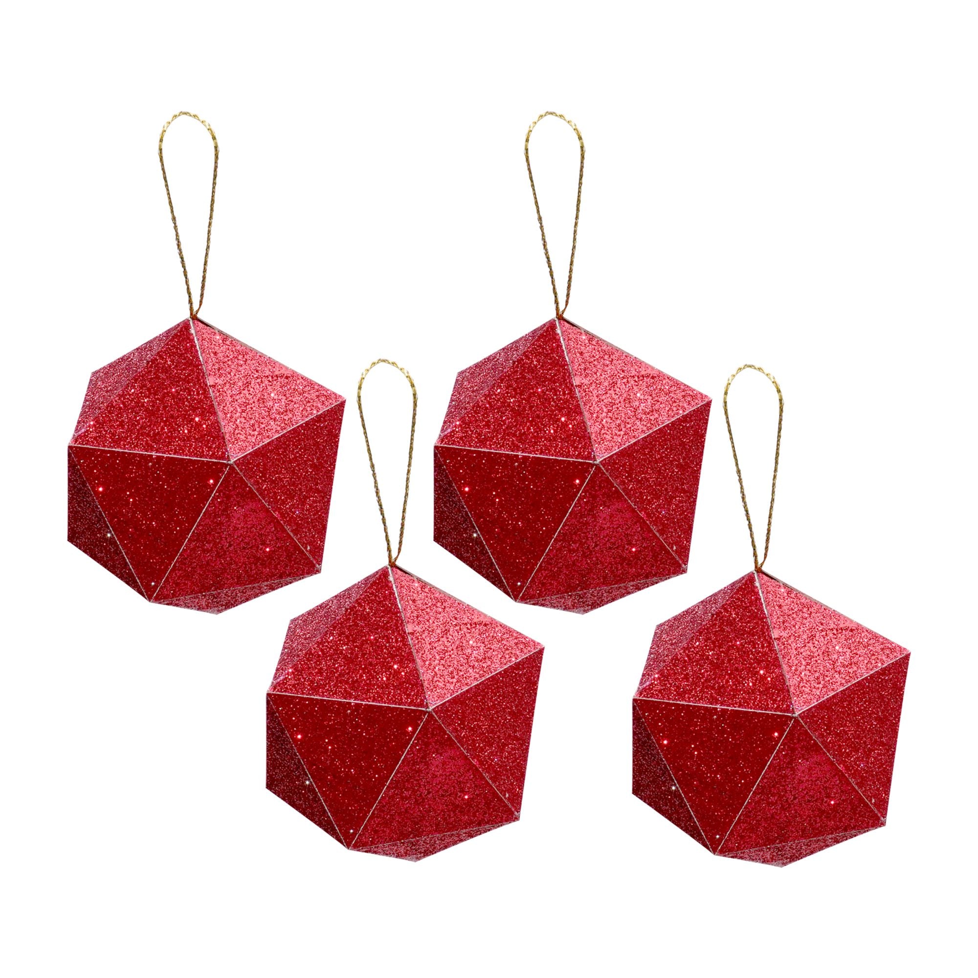 Handmade Christmas Trapezoid Hanging Glitter Ornaments, 65mm, Red, 4pc