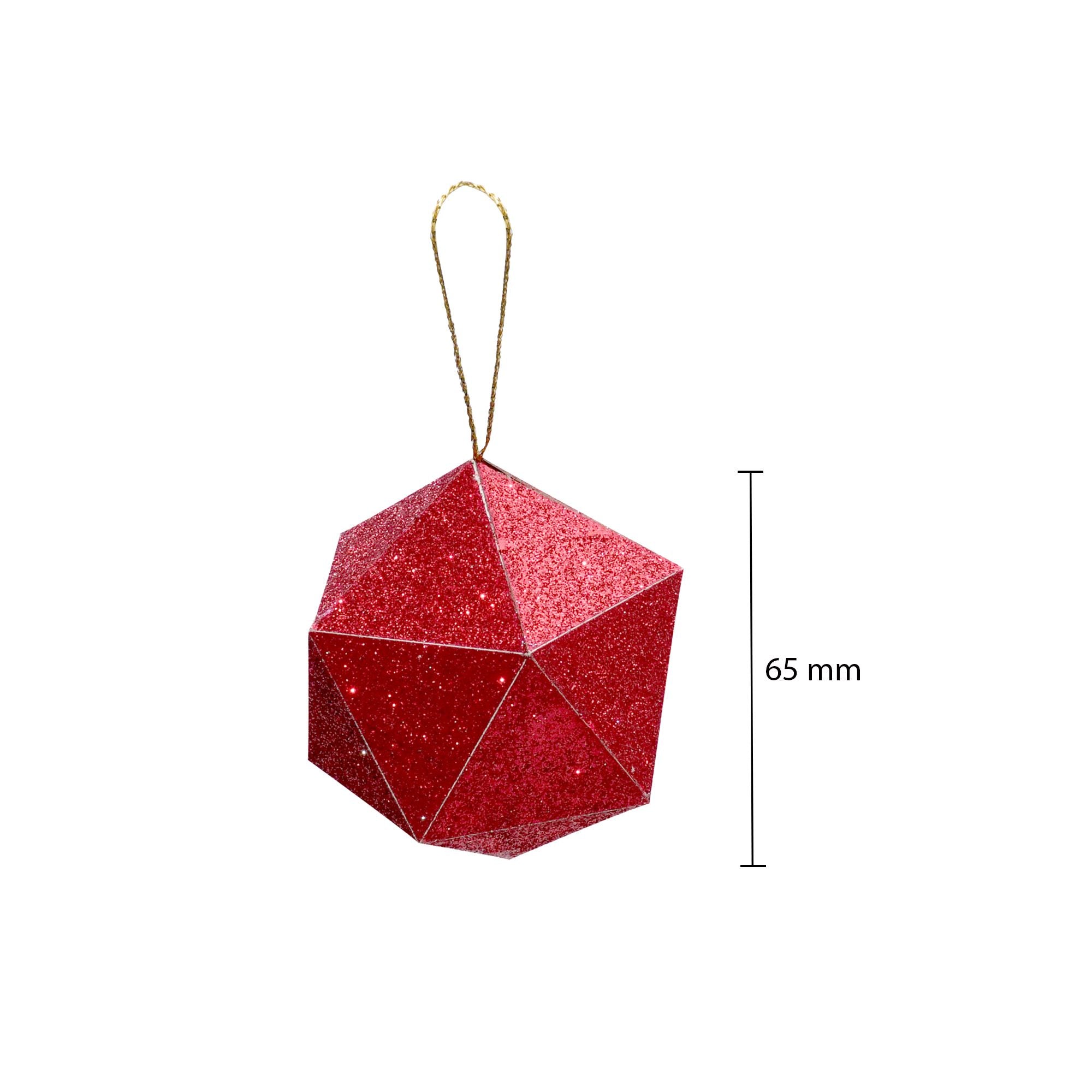 Handmade Christmas Trapezoid Hanging Glitter Ornaments, 65mm, Red, 4pc