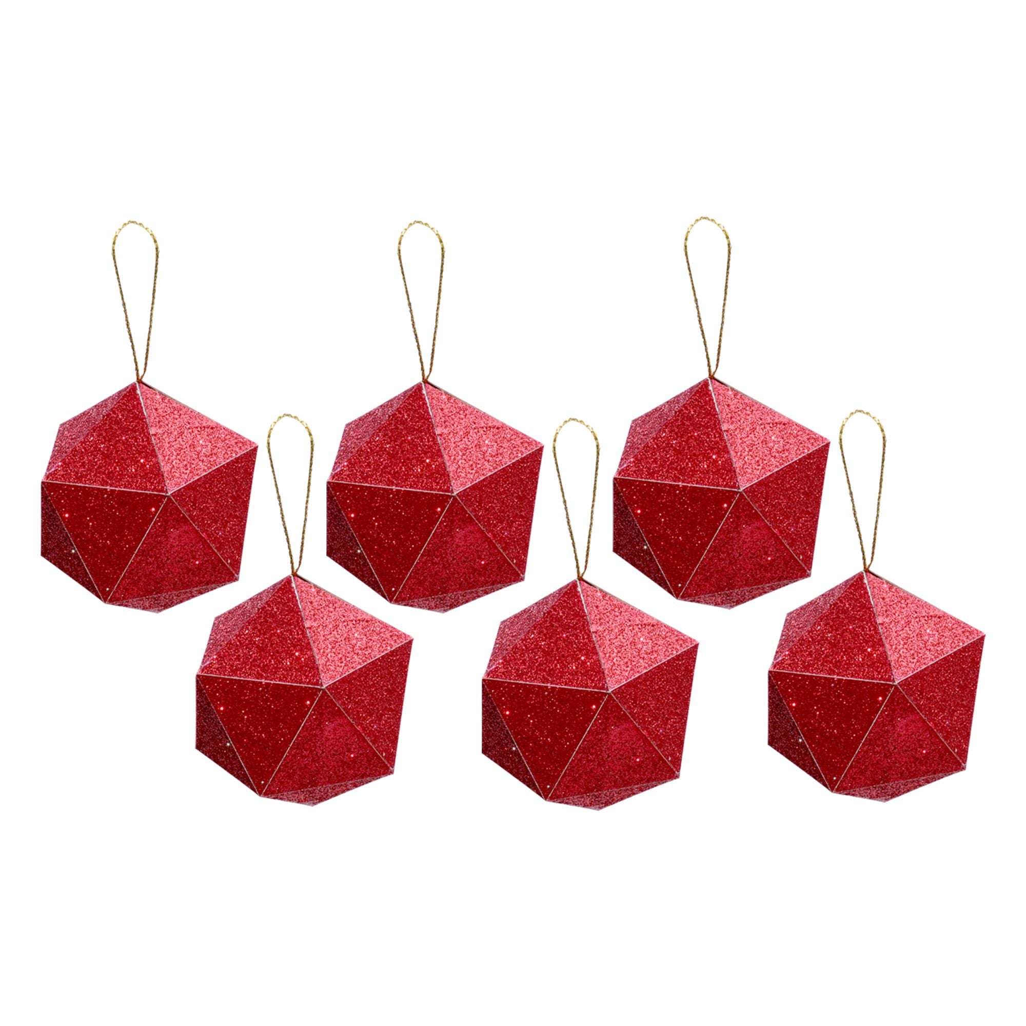 Handmade Christmas Trapezoid Hanging Glitter Ornaments, 60mm, Red, 6pc