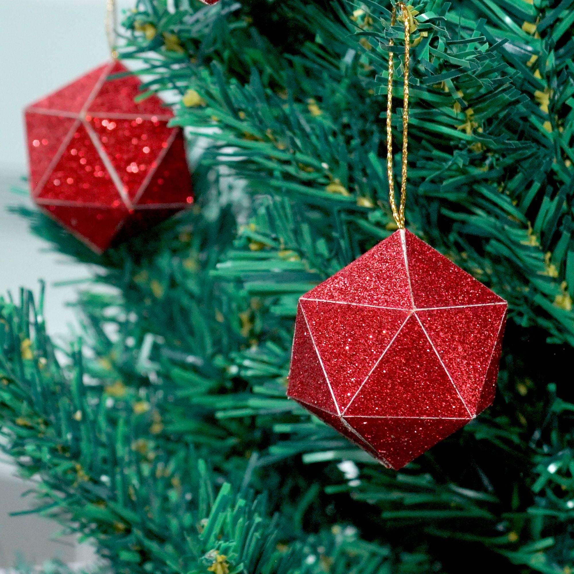 Handmade Christmas Trapezoid Hanging Glitter Ornaments, 60mm, Red, 6pc