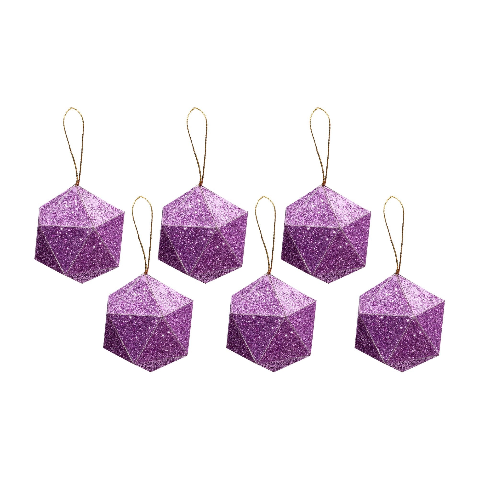 Handmade Christmas Trapezoid Hanging Glitter Ornaments, 60mm, Purple, 6pc