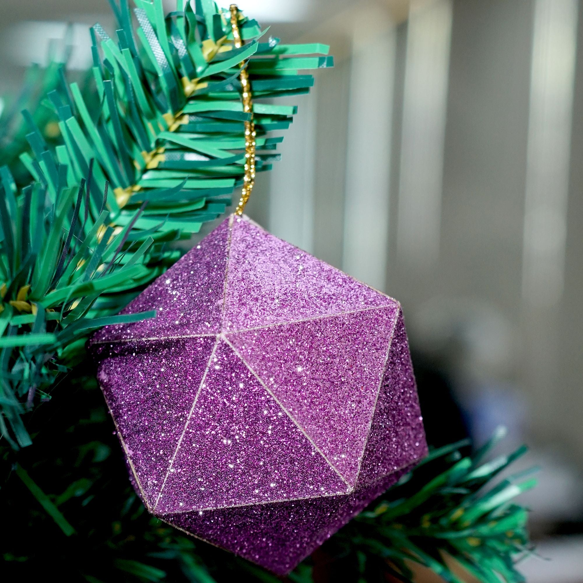 Handmade Christmas Trapezoid Hanging Glitter Ornaments, 45mm, Purple, 8pc