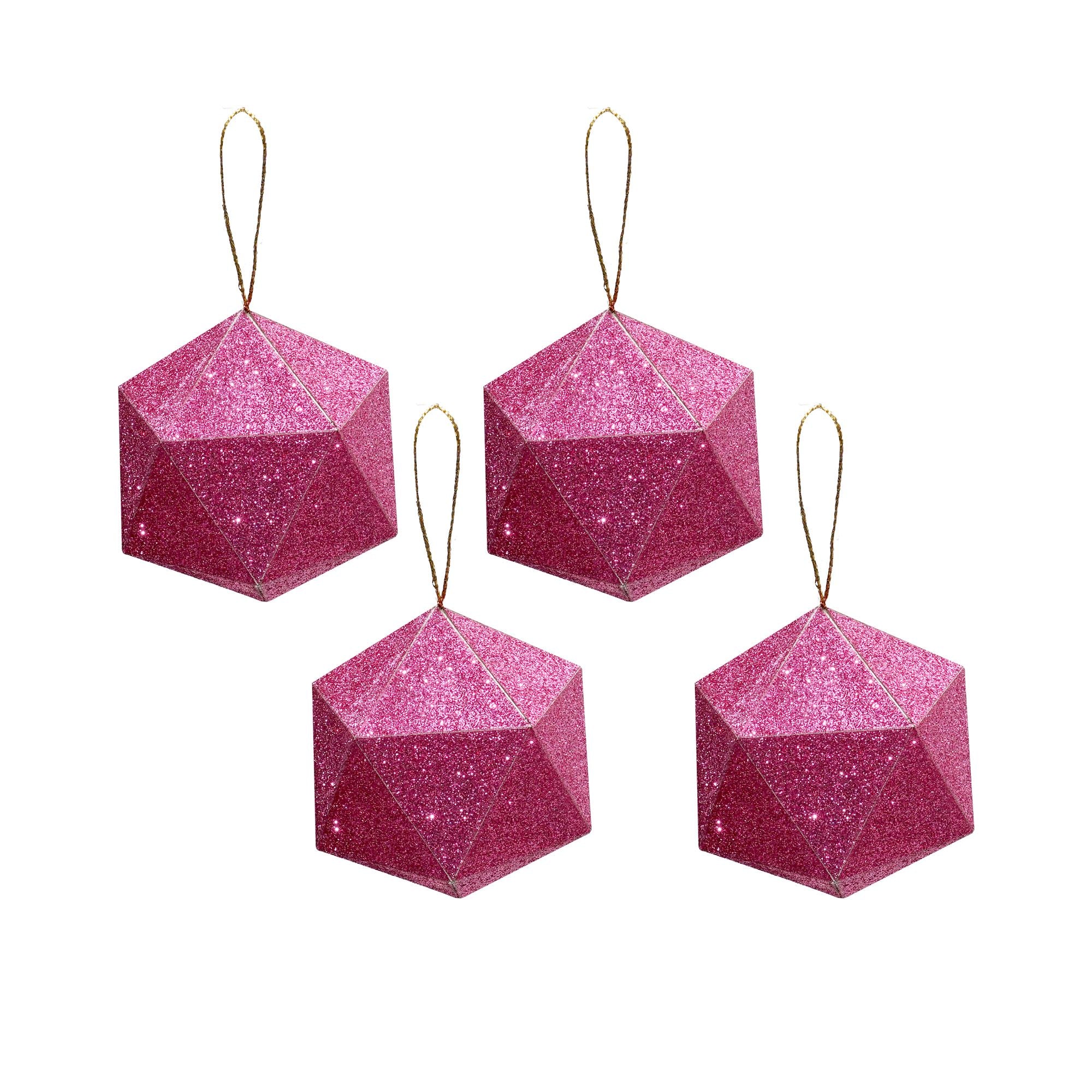 Handmade Christmas Trapezoid Hanging Glitter Ornaments, 65mm, Pink, 4pc