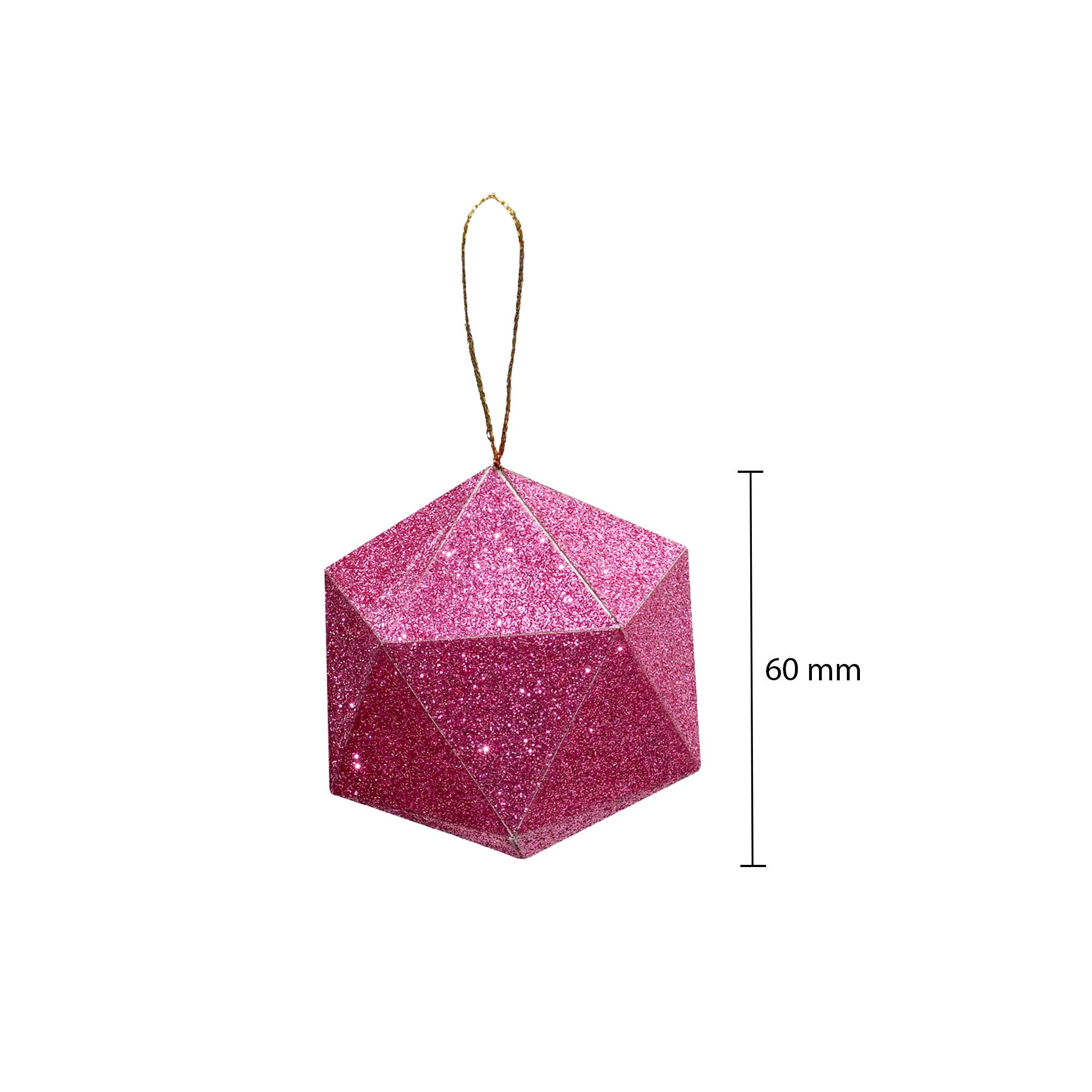 Handmade Christmas Trapezoid Hanging Glitter Ornaments, 60mm, Pink, 6pc