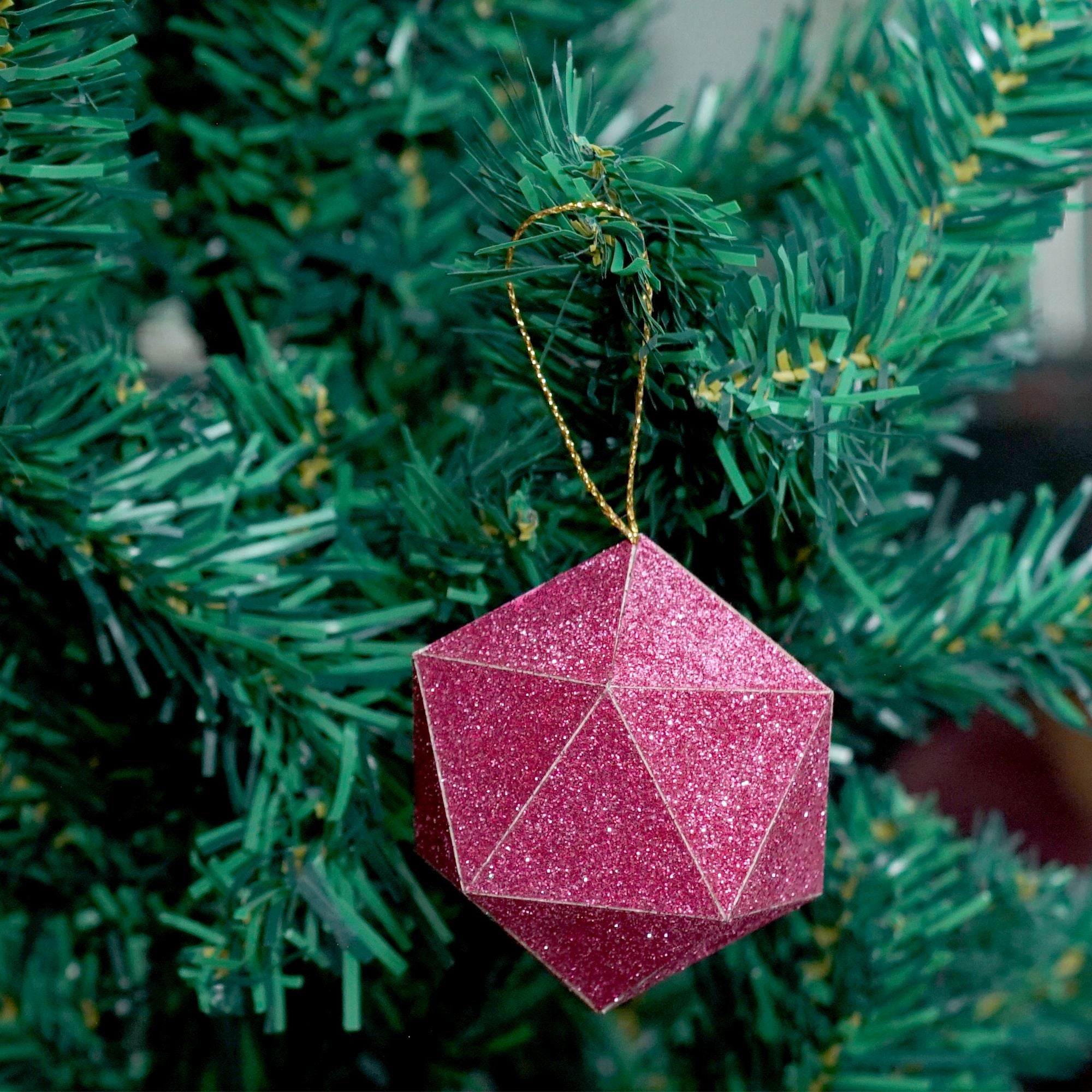Handmade Christmas Trapezoid Hanging  Glitter Ornaments, 45mm, Pink, 8pc