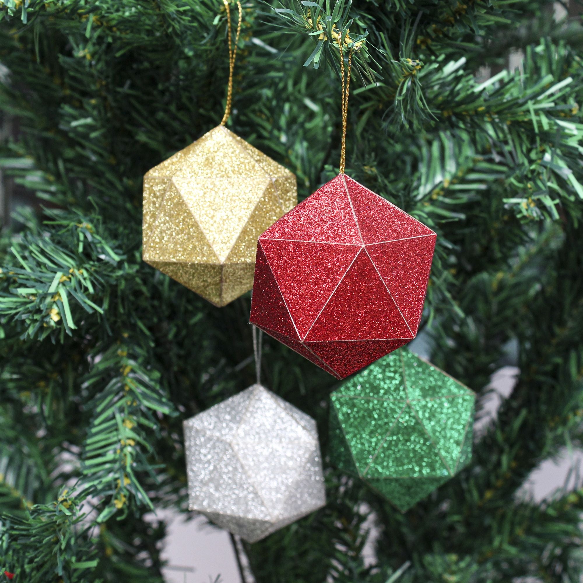 Handmade Christmas Trapezoid Hanging  Glitter Ornaments, 65mm, Assorted Colours- Gold, Red, Green, Silver, 4pc