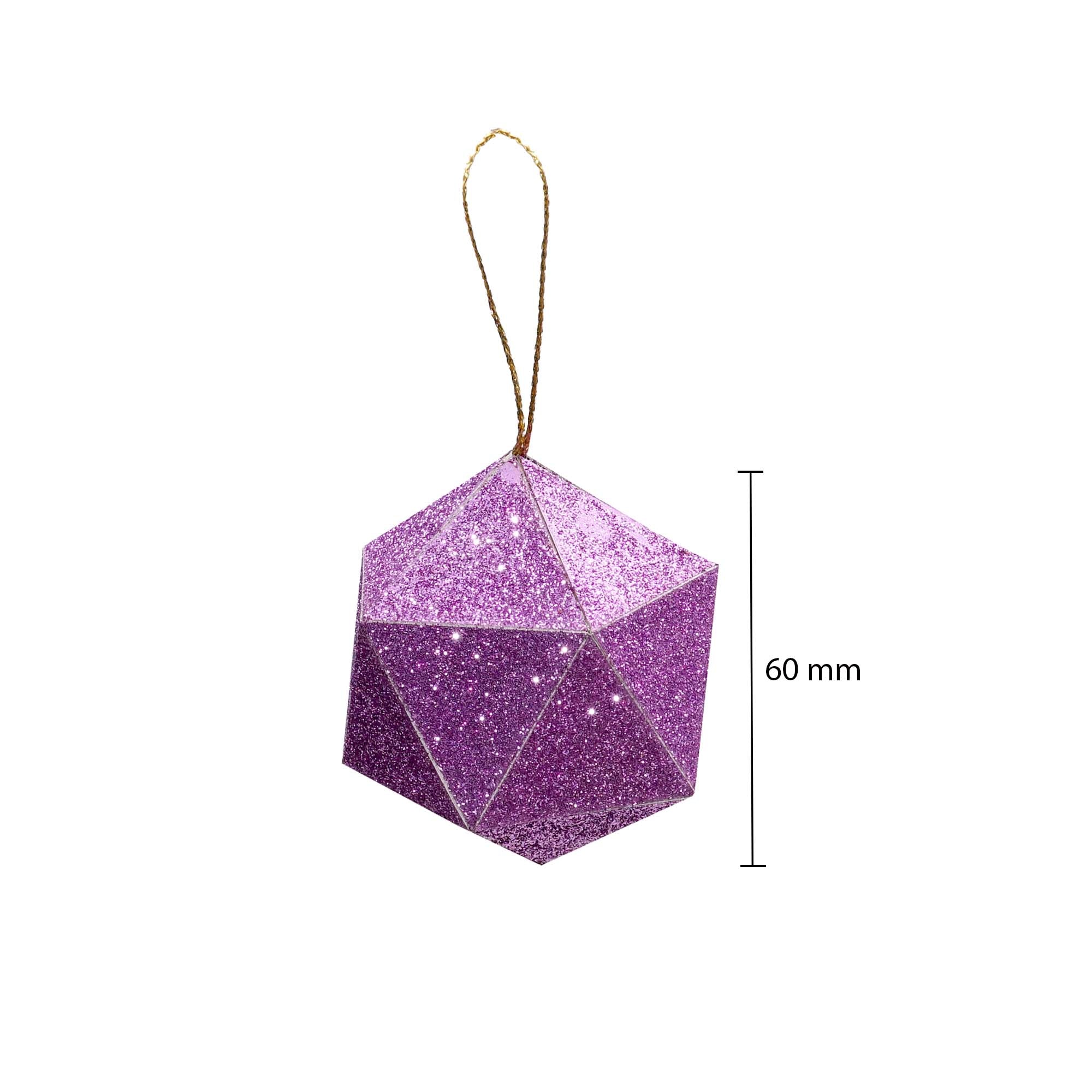 Handmade Christmas Trapezoid Hanging Glitter Ornaments, 60mm, Assorted Colours - Blue, Purple, Silver, Pink, 6pc