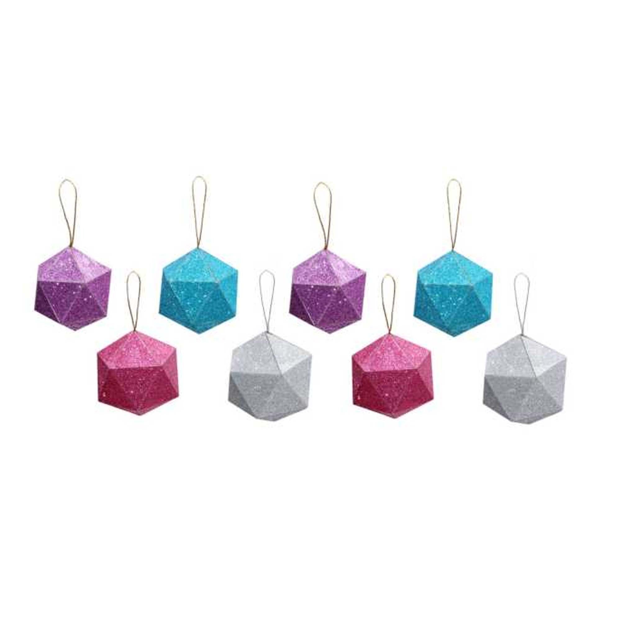 Handmade Christmas Trapezoid Hanging Glitter Ornaments,  45mm, Assorted Colours - Blue, Purple, Silver, Pink, 8pc
