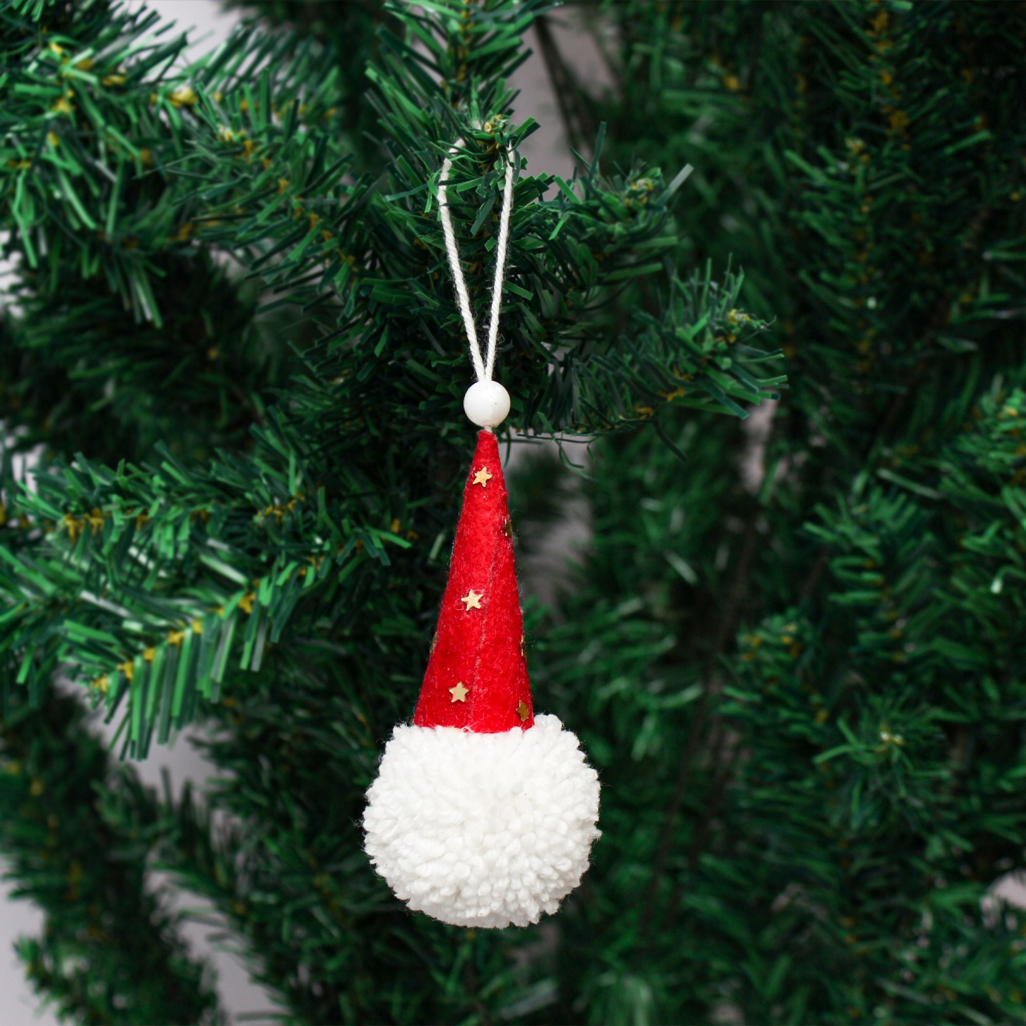 Handmade Christmas Hanging Ornaments - Pom Pom Santa, 4pc