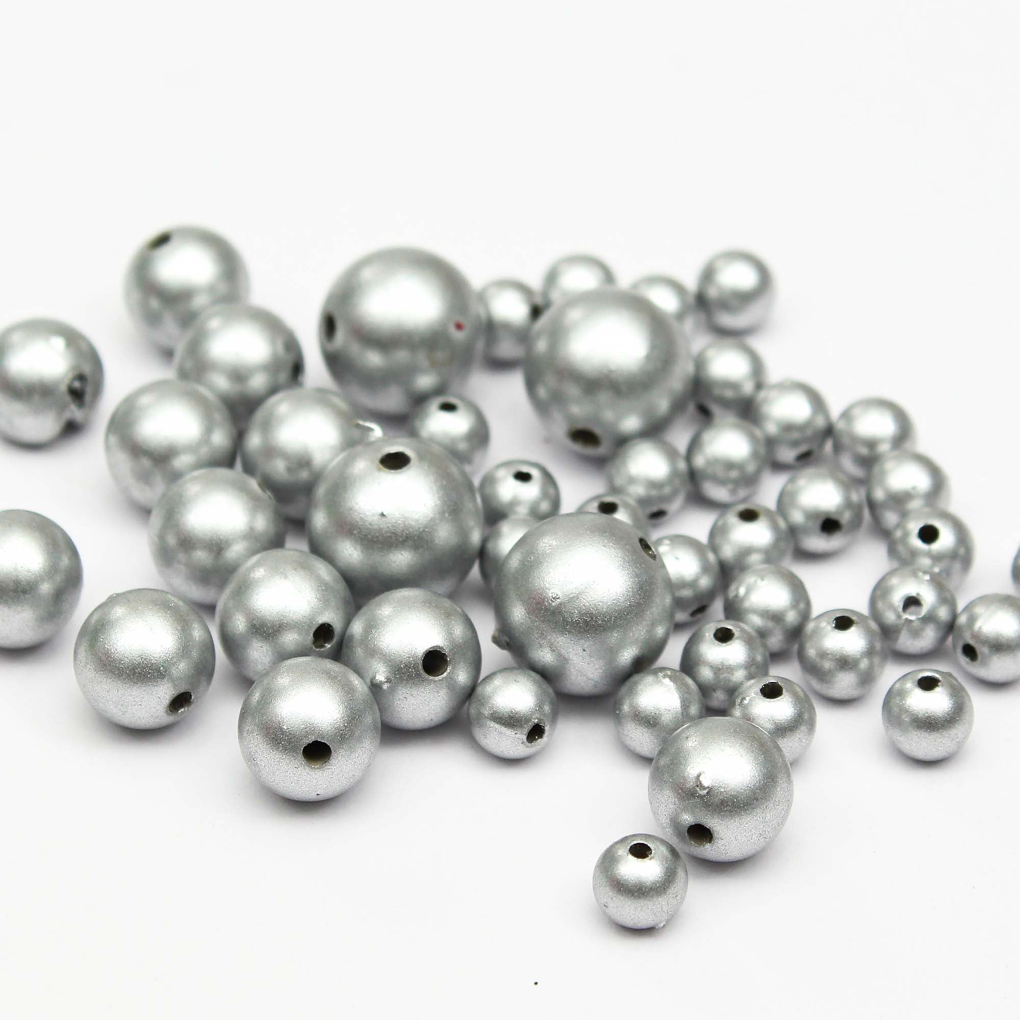 Christmas Elements - Silver Pearl Beads, Assorted Size -10mm,12mm, 30g