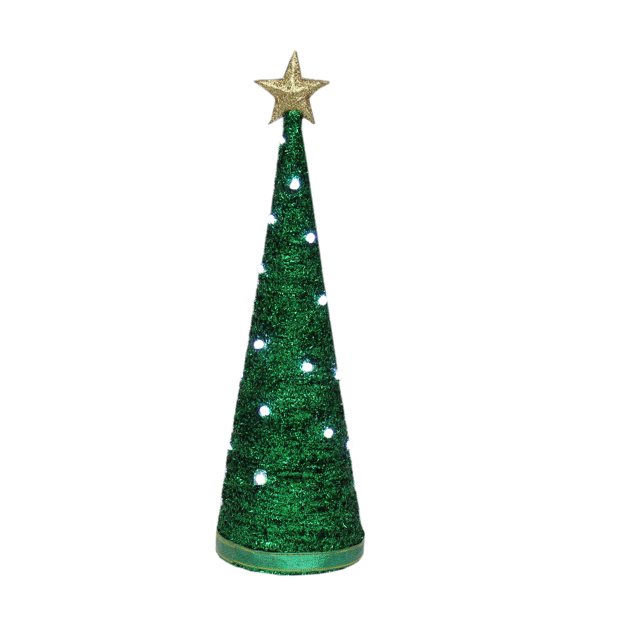 Handmade Conical Christmas Tinsel Tree with LED Light 14.5 X 4inch, Green, 1pc
