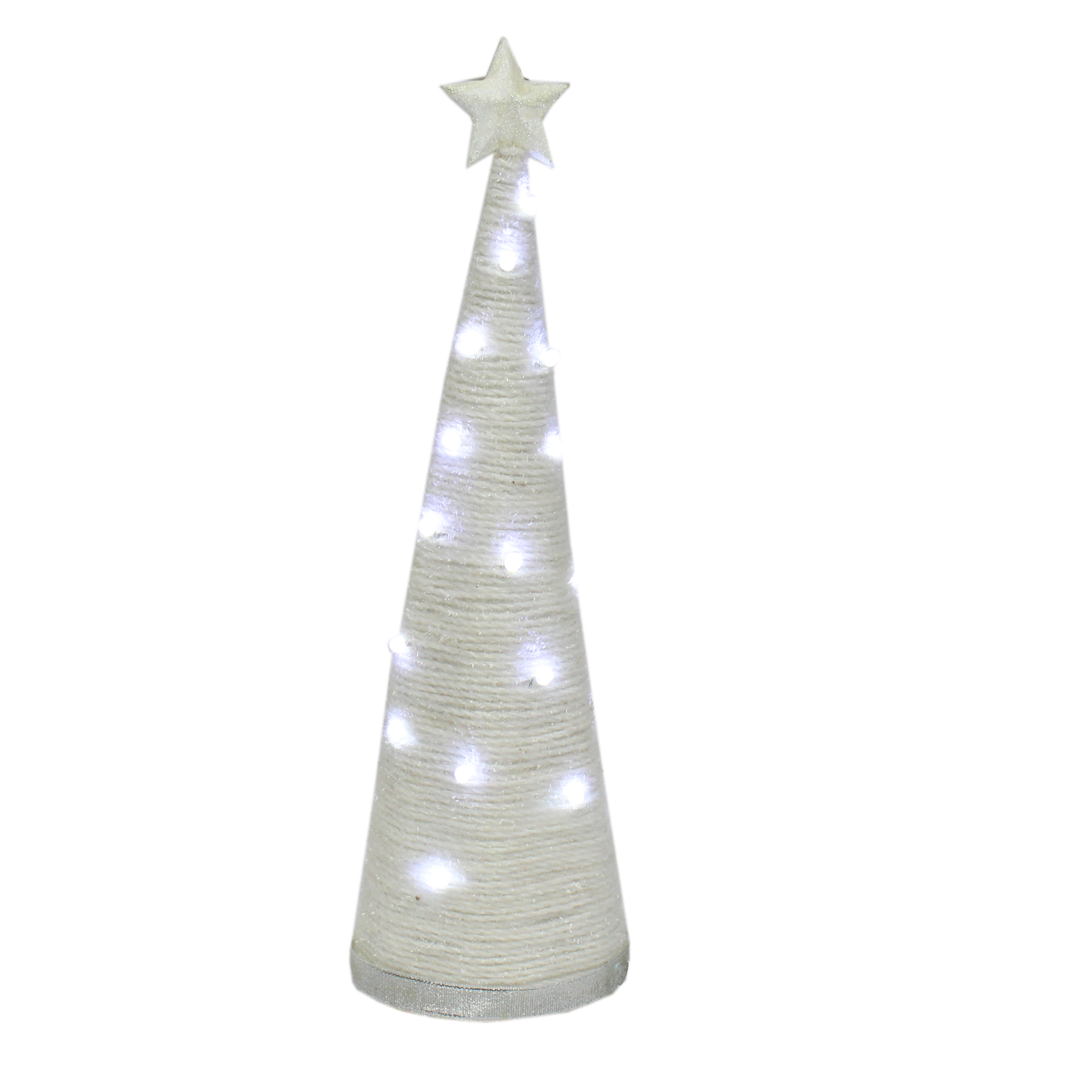 Handmade Conical Christmas Tinsel Tree with LED Light, 14.5 X 4inch, White, 1pc